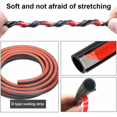 Universal Self-Adhesive D-Shape Rubber Car Door Seal Strip, 18 m Door Weatherstrip Protector, Black Color, Trim Use โ image 4