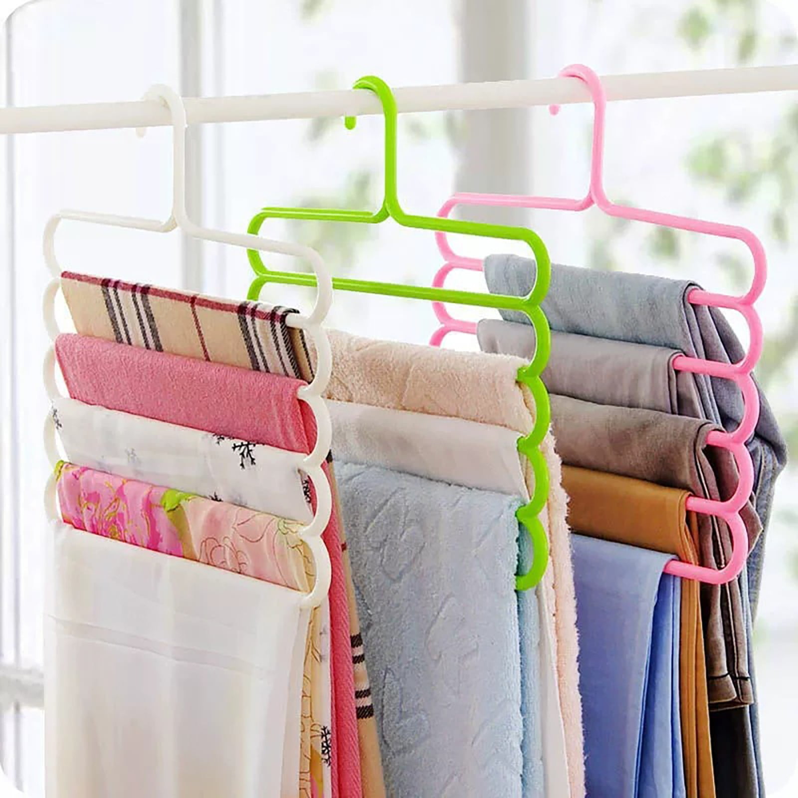 Pants Hanger5 Tier Hanger Non Slip Clothes Hanger for Closet Organizer Space Saving Hangers for Pants Jeans Scarf Trouser Tie Towel Clothes, Multifunctional — image 5