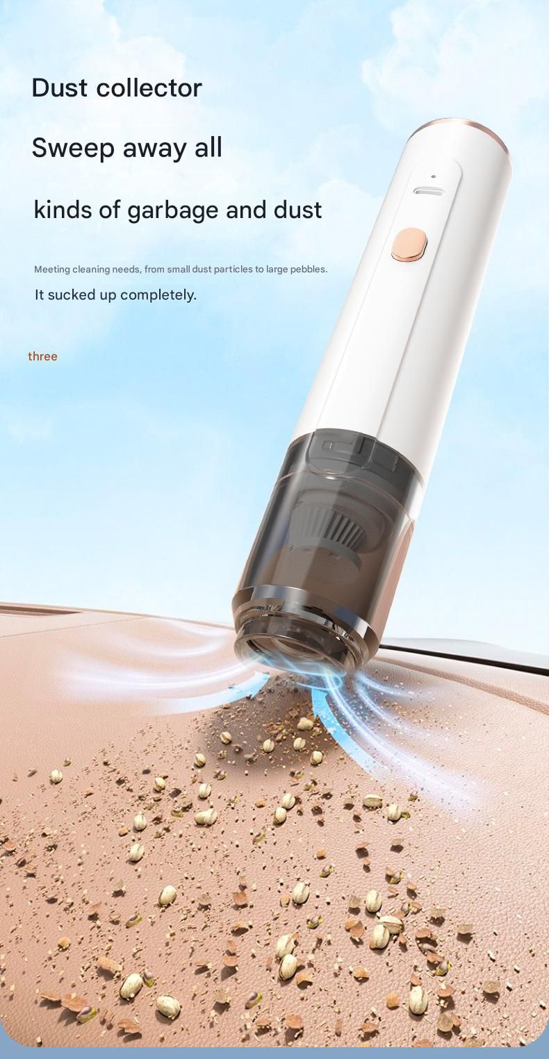 Black Portable Handheld Car Vacuum Cleaner - Rechargeable Mini Dust Collector with Soft Bristle Brush and Particle Nozzle for Car Interiors, Desktops — image 4