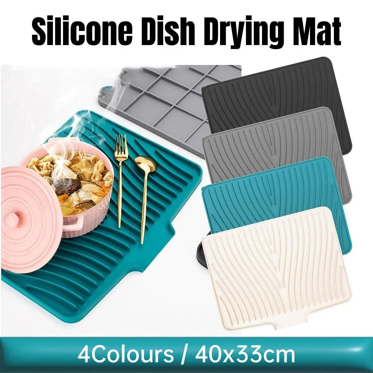 Silicone Dish Drying Mat Heat Resistant Draining Slope Pad for Kitchen Counter - Green — image 2