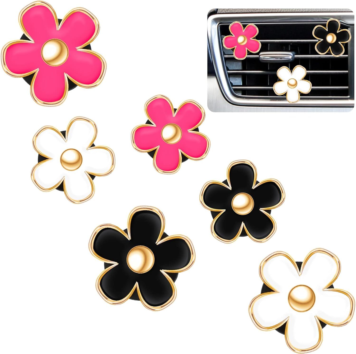 6 Pcs Daisy Flower Air Vent Clip Accessories Air Conditioning Outlet Clip Car Air Freshener Dashboard Accessories Charm Car Inter Decor(3 cm, 3.3 cm,Red