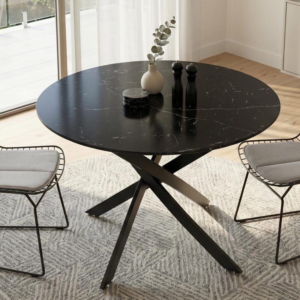 Round Marble-Effect Table-Black โ image 2