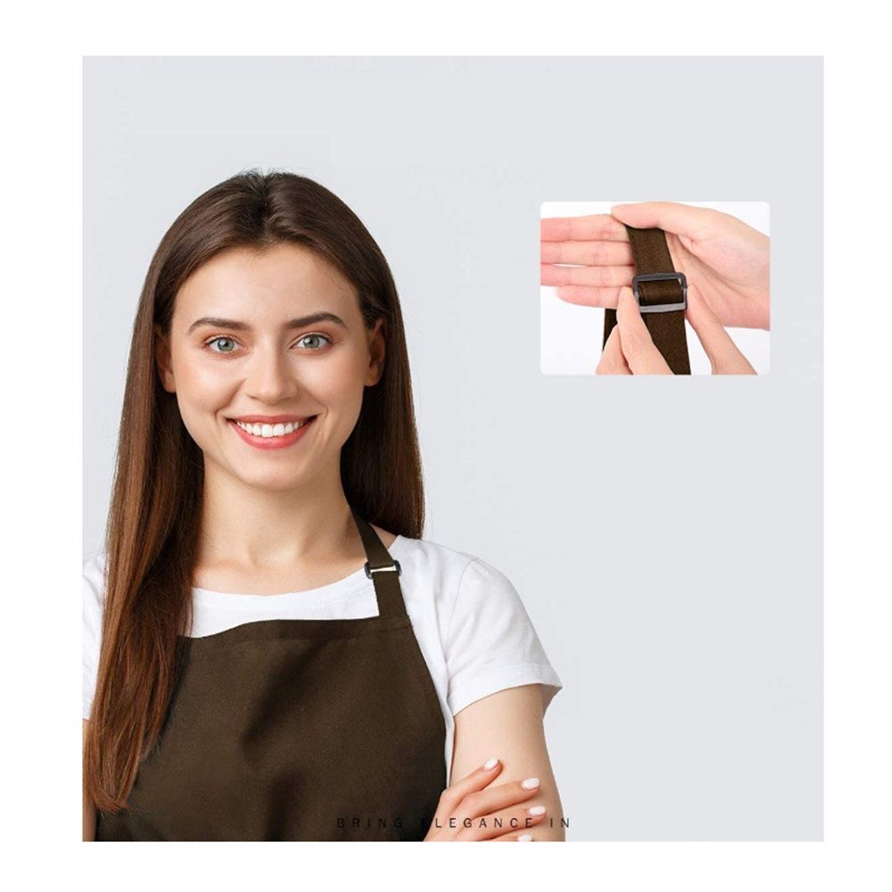 Kitchen Apron Waterdrop Resistant Cotton Apron with adjustable Aprons for Women with Pockets option Cooking Brown Apron (Brown) — image 2