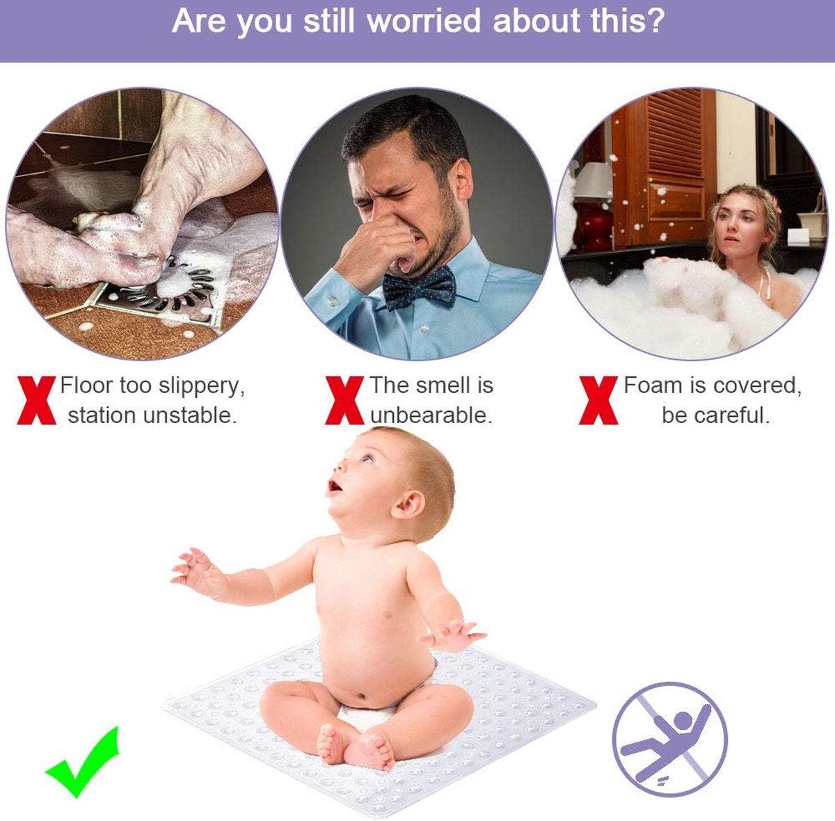 Non-Slip Shower Mat / Bath Mat Transparent With Suction Cups - 53 x 53 Cm - Non-Slip Shower Mat - Bathroom Mat - Anti-Slip Shower Cabin Mat - Mat for the Bath — image 3