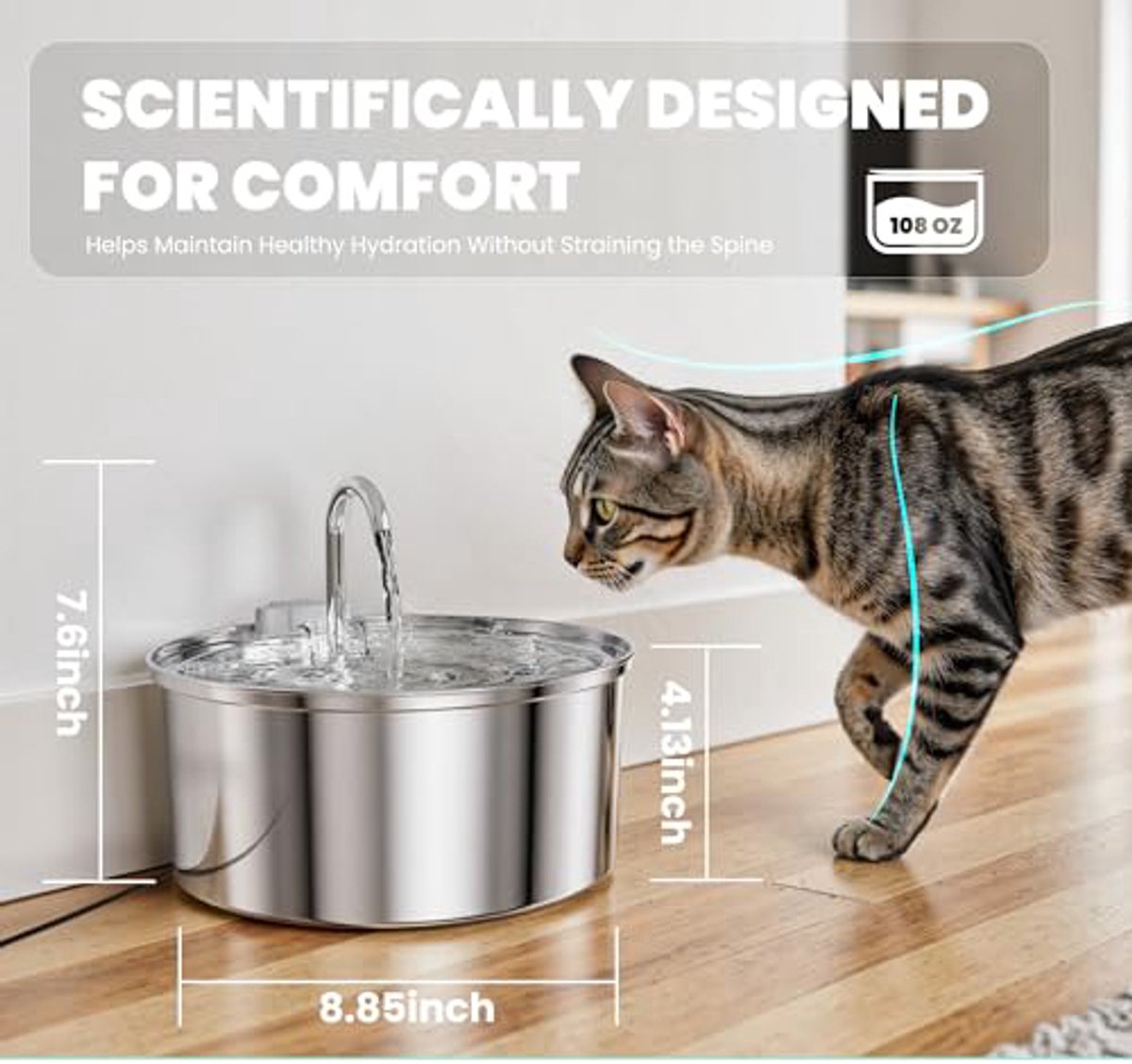Cat Drinking Fountain - Quiet Drinking Fountain for Cats - 3.2L Stainless Steel Water Fountain with Filter - Cat Water Fountain - Cat Drinking Bowl - Includes — image 6