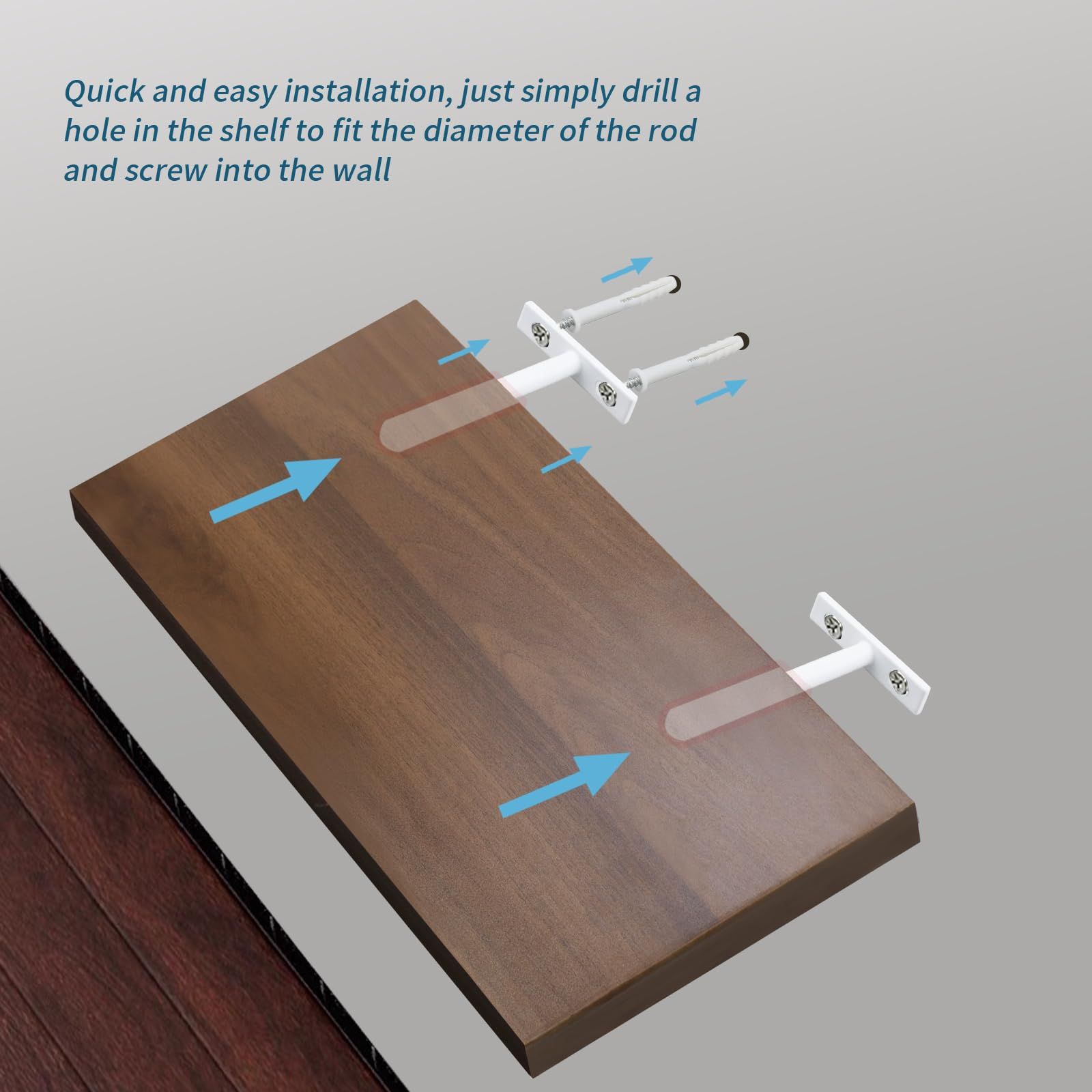 6Pcs Floating Shelf Brackets 4" Concealed Blind Shelf Support for Mounting Wood Shelves, Expansion Screws Included — image 3
