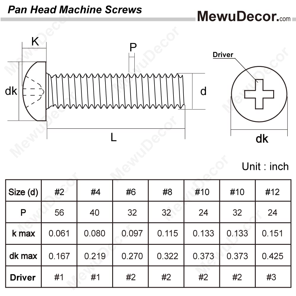 8-32 × 1/2" (1/4" to 3" Available) Pan Head Machine Screws, Full Thread, 304 Stainless Steel 18-8, Pack of 100 — image 2