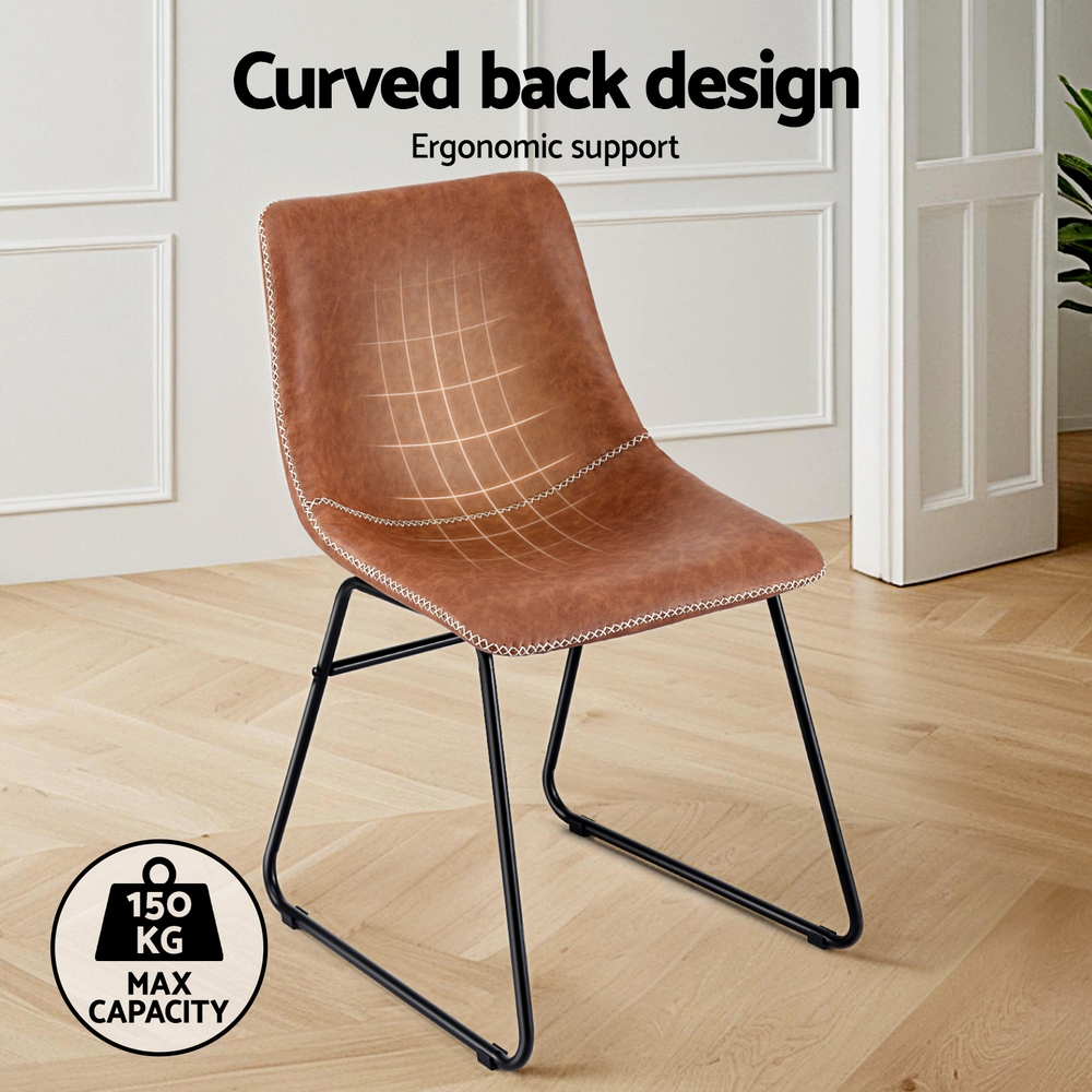 Artiss 2x Dining Chairs Retro PU Leather Kitchen Lounge Cafe Accent Chair Brown — image 4
