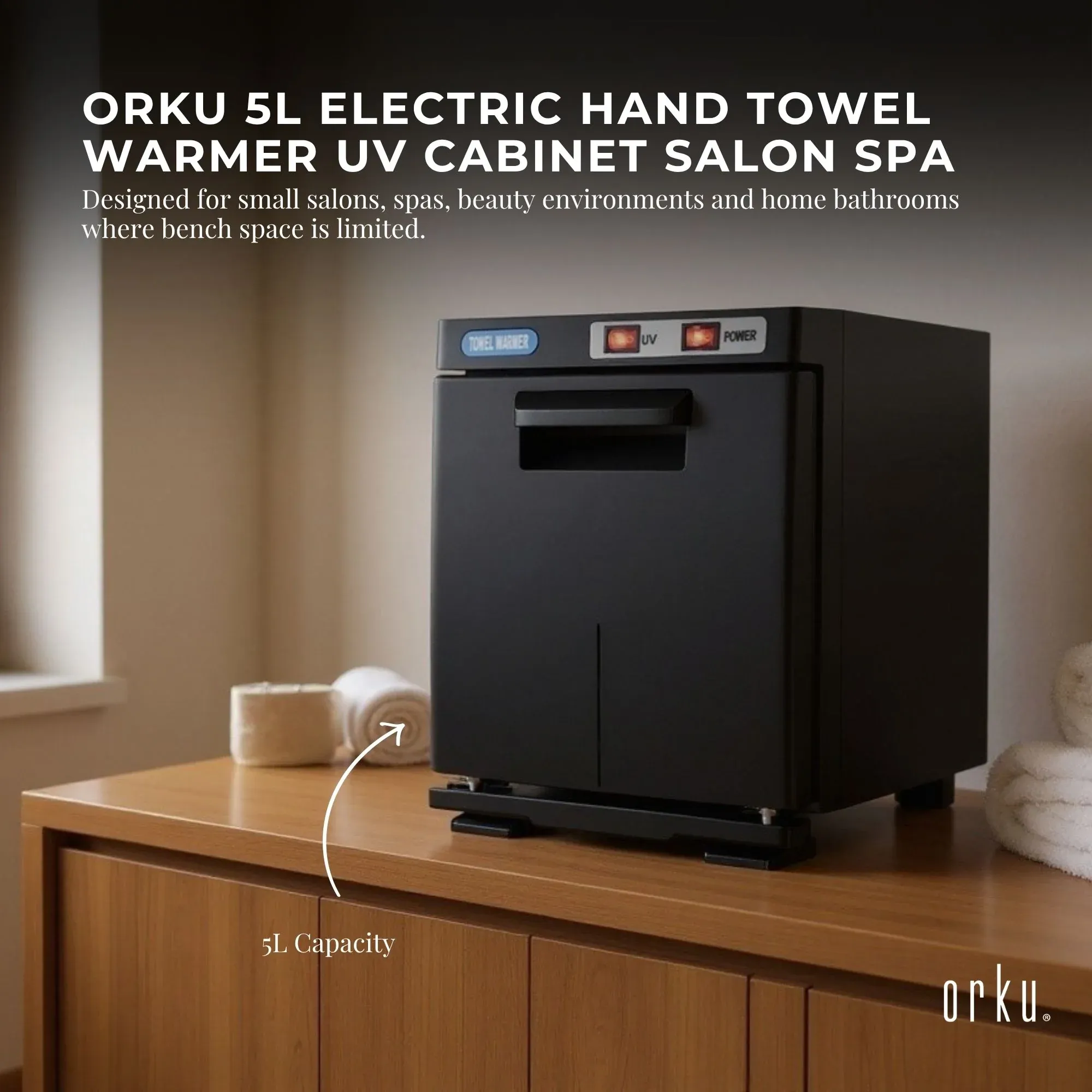 Orku 5L Electric Hand Towel Warmer UV Cabinet Salon Spa Black — image 2