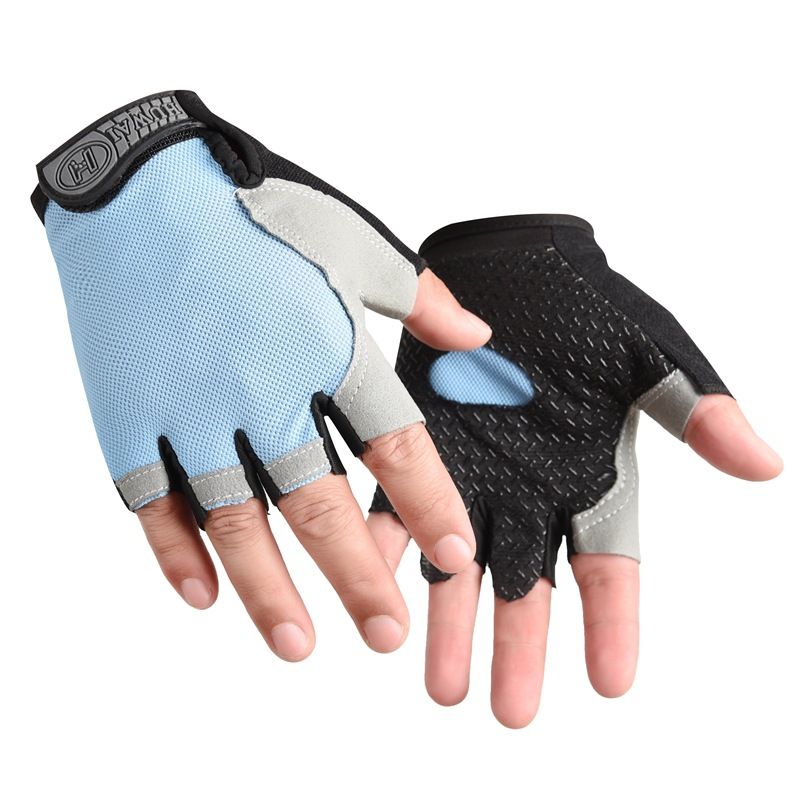 Gym Gloves Half Finger Breathable Anti-Slip Fitness Workout Training Gloves with Palm Padding for Weightlifting Cycling - Light Blue L