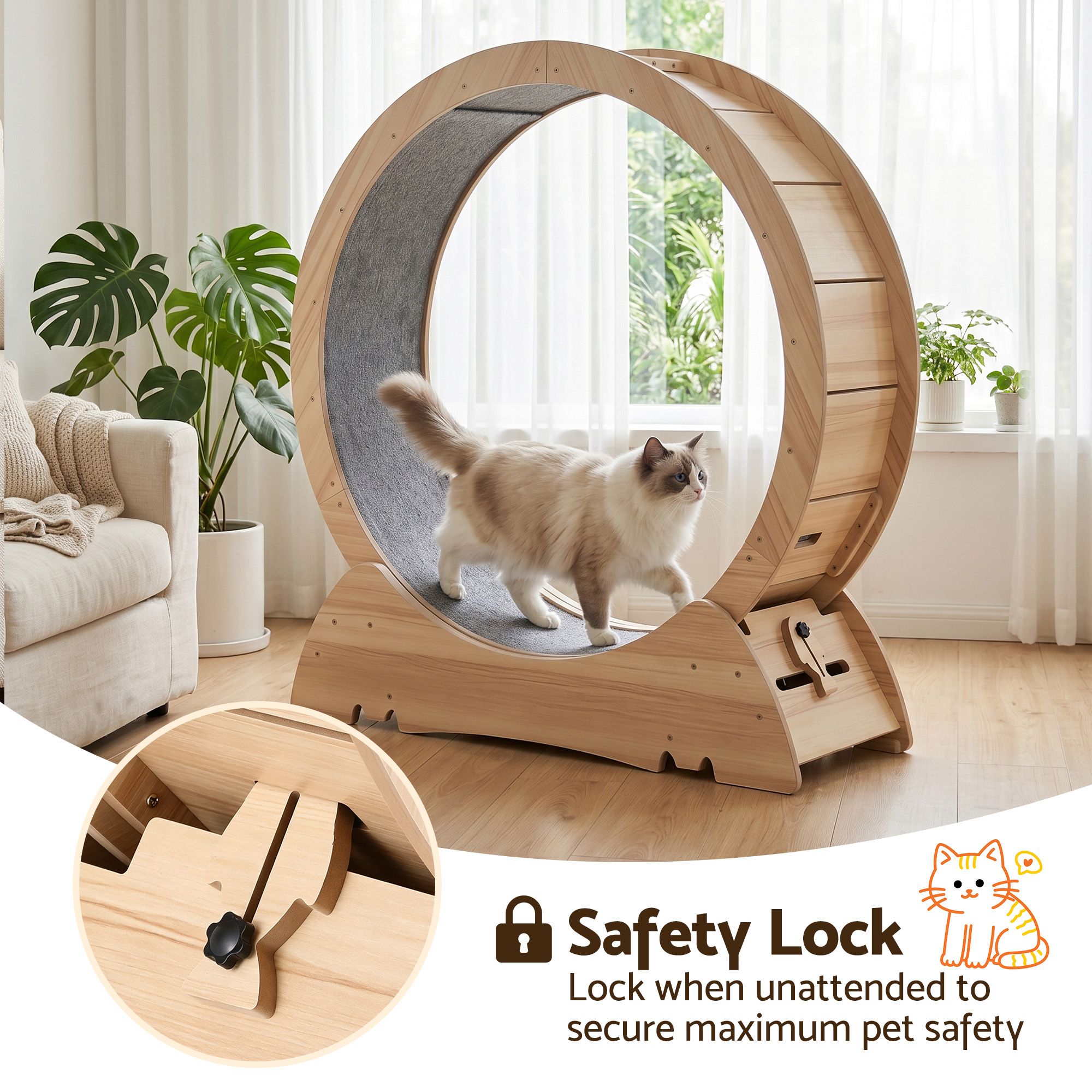 i.Pet Wooden Cat Exercise Wheel 91cm Indoor Cat Treadmill Large — image 6