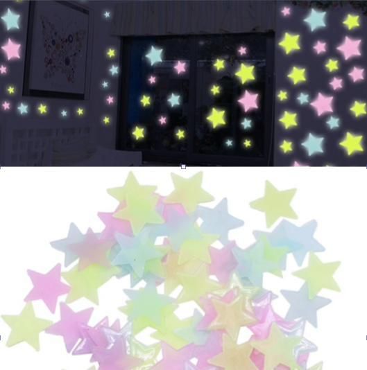 100pcs Luminous Stars for Ceiling and Wall Decorations, MultiColor