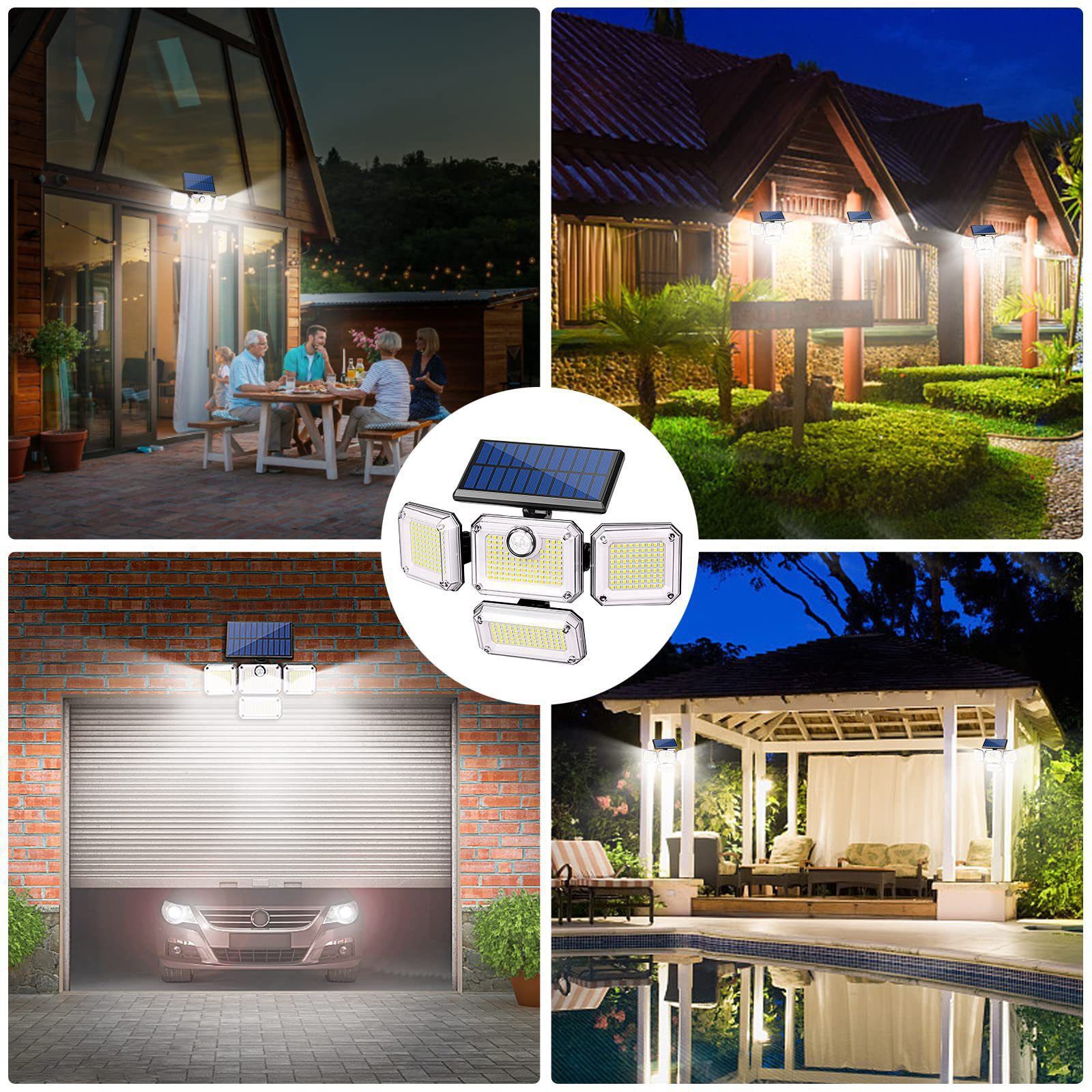 Brighten your outdoors with this four-head solar motion sensor wall light, featuring 333 super-bright LEDs, adjustable panels, and a separate solar — image 5