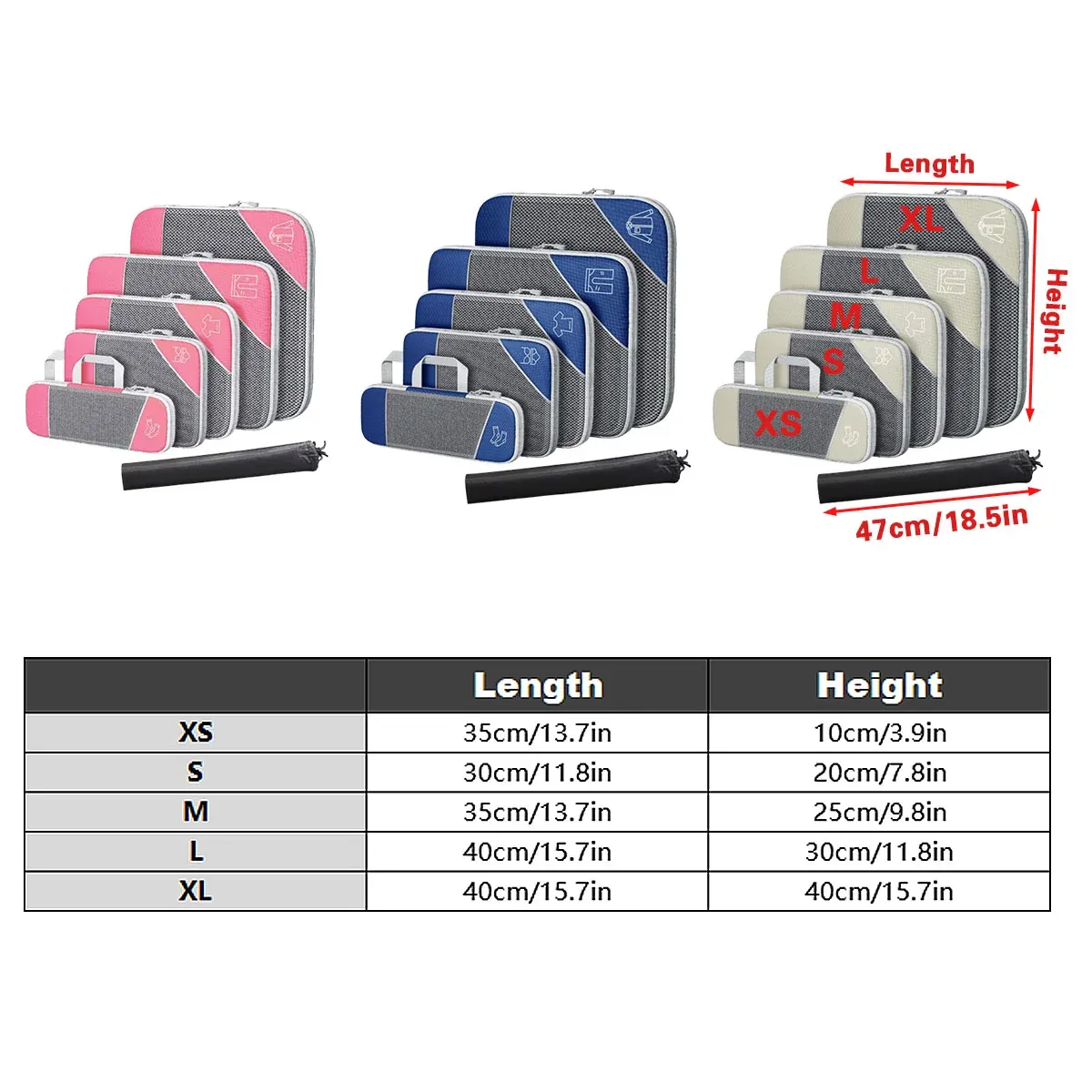 6PCS Compression Packing Cubes Expandable Luggage Storage Bag Travel Packing Bag - Pink — image 4
