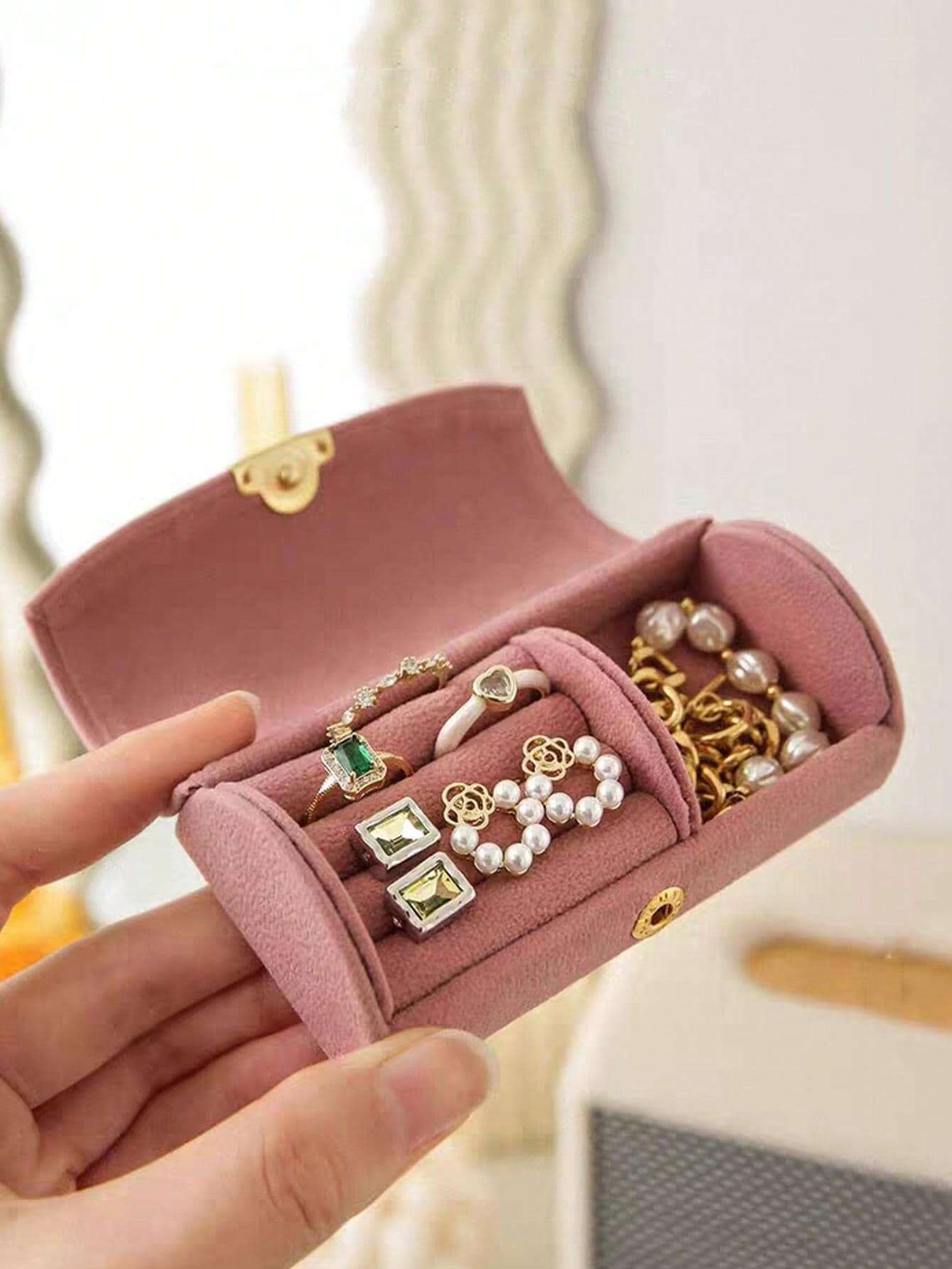 1pc Compact Elegant Jewelry Box For Earrings Rings Necklaces Travel Organizer Girlfriend Gifts Sun Travel Cool Light Gray Ideal Valentine s Day Gift — image 2