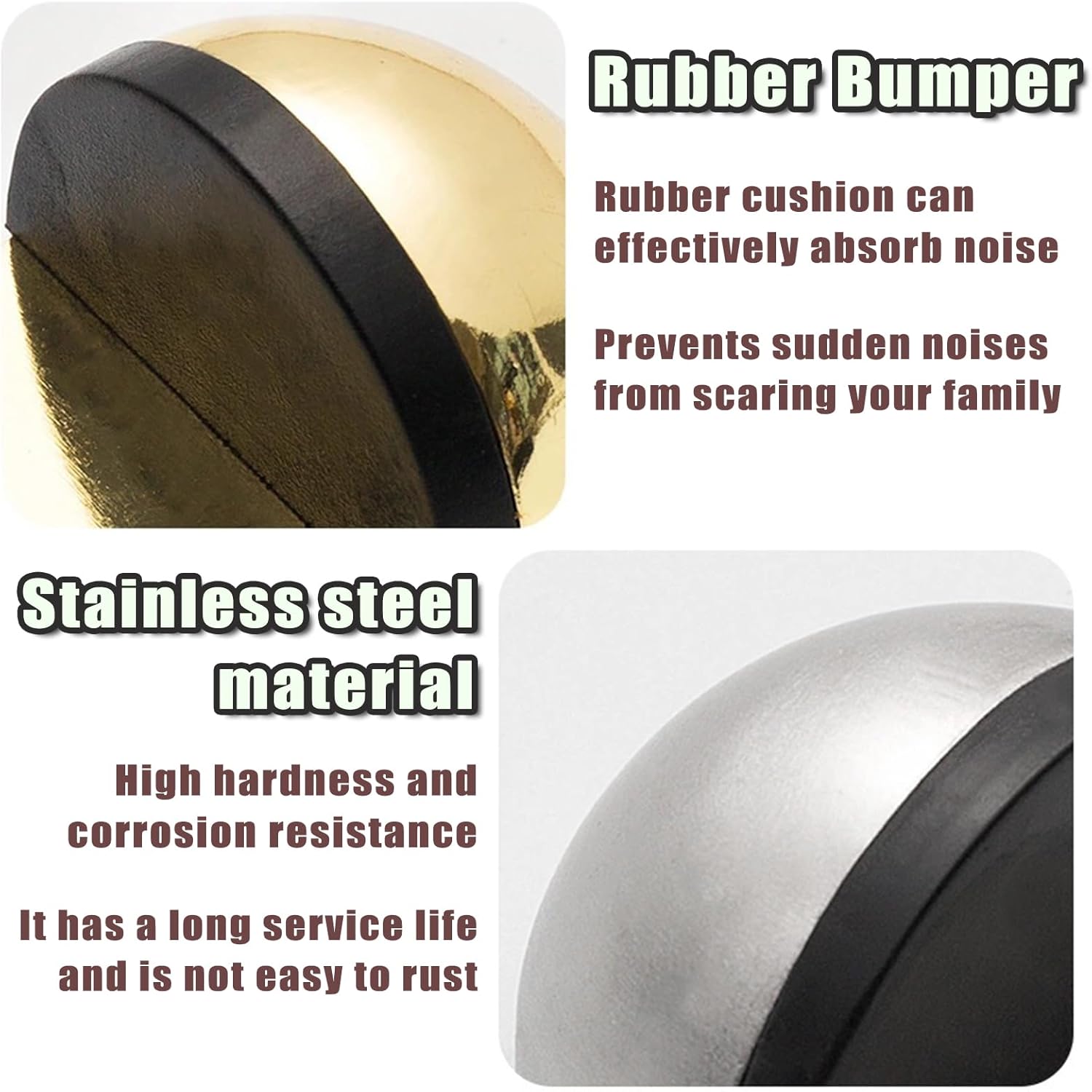 Drill-Free Floor Mounted Door Stoppers 3M Adhesive Self Adhesive Door Stoppers with Black Rubber Bumper Tips Floor Mount Half Dome Door Stopper for Office — image 3