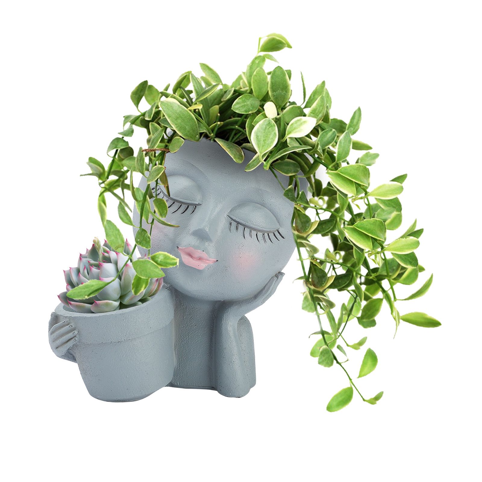 Dual Flower Pot Resin Cute Look Decorative Flower Planter for Home Balcony Courtyard — image 4