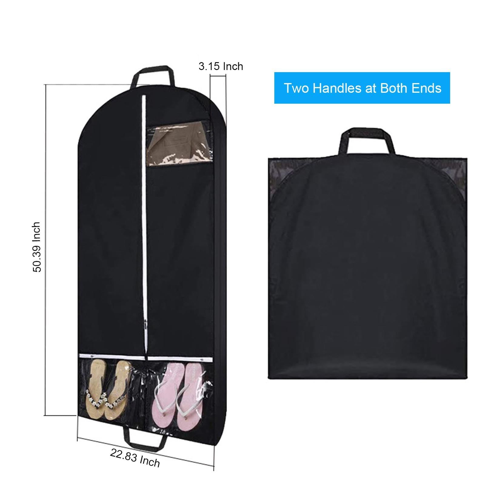 2 pack 50" Garment Bags for Travel and Clothes Storage with 2 Clear Pockets, Hanging Clothes Cover Suit Bag for Closet Storage with Handles for Suits, Dress — image 2