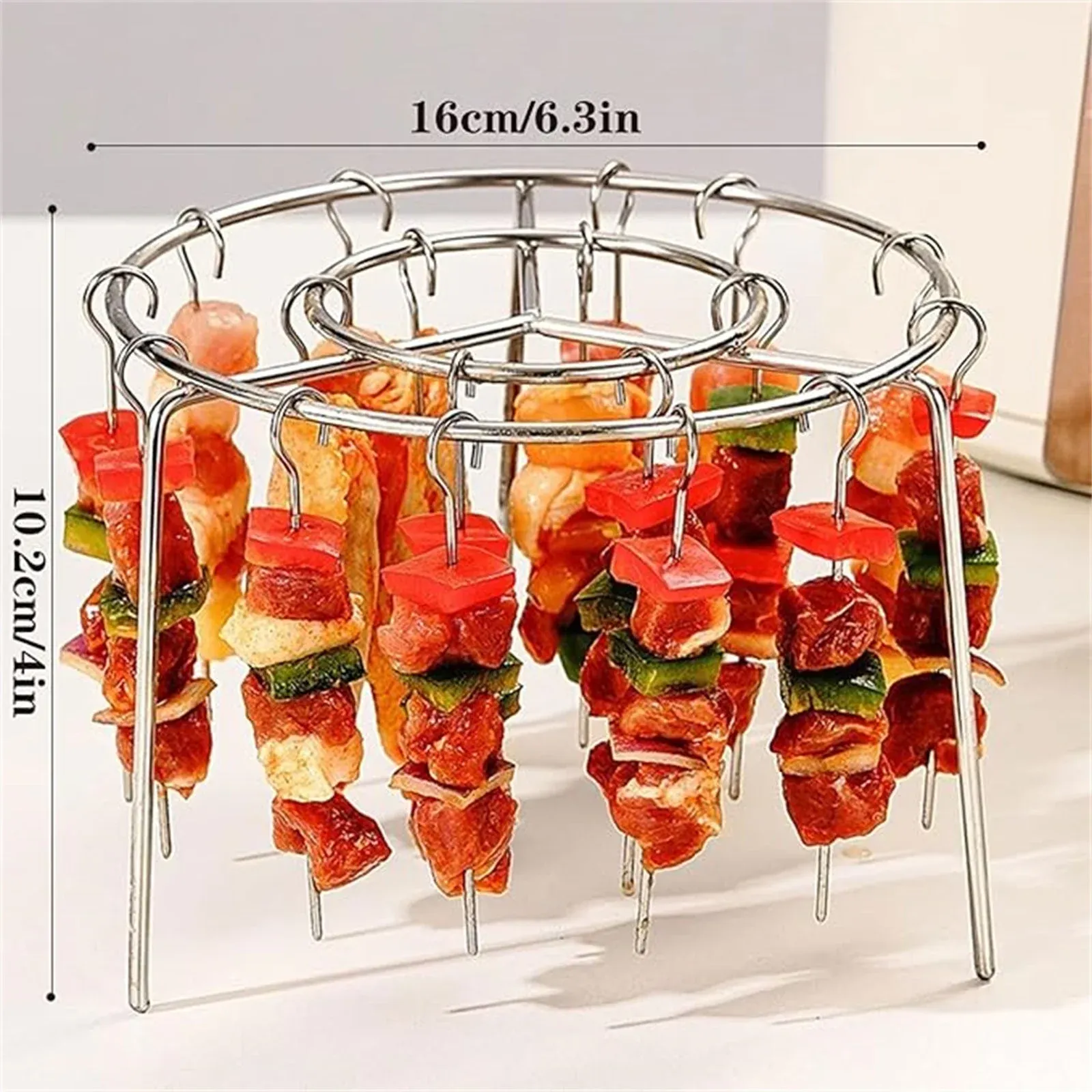 Stainless Steel Vertical Air Fryer Rack, Barbecue Grill Stand with Skewers for Oven Cooking, Kabob, Meat and Vegetable Roasting — image 3