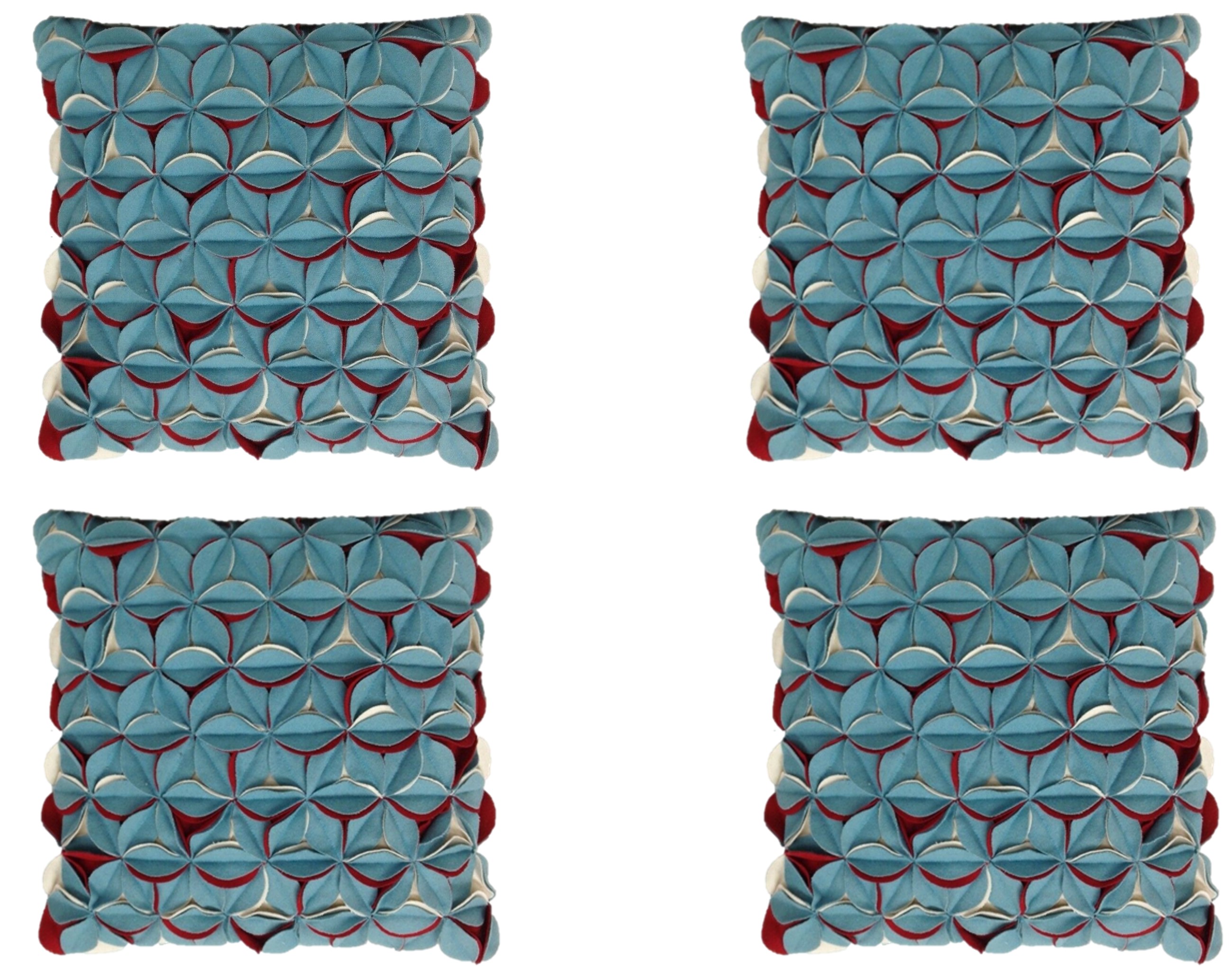 Pack of 4 Covers Amelie Aqua Blue & Red 3D Texture Cushion Covers — image 2