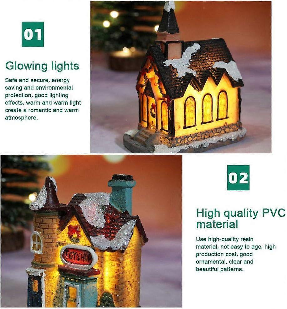 Christmas Scene Village Houses LED Christmas Decorations Resin Snow House with Warm White Light Battery Powered โ image 3