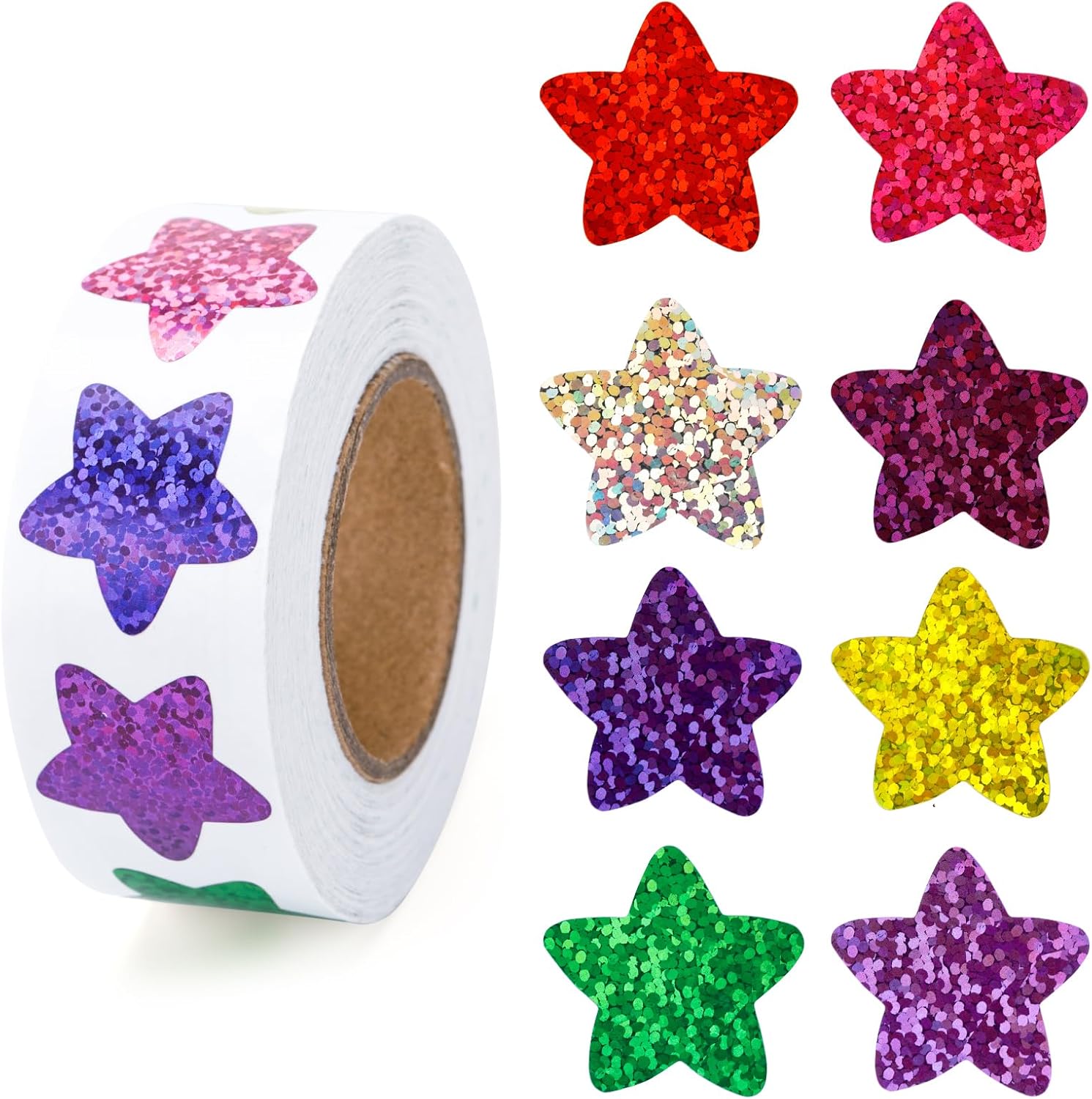 Star Stickers - 500Pcs 1Inch Glitter Star Stickers for Kids Reward Self Adhesive Foil Shiny Stars Shaped Sticker Stars Incentive Sticker Roll for Envelope Seal