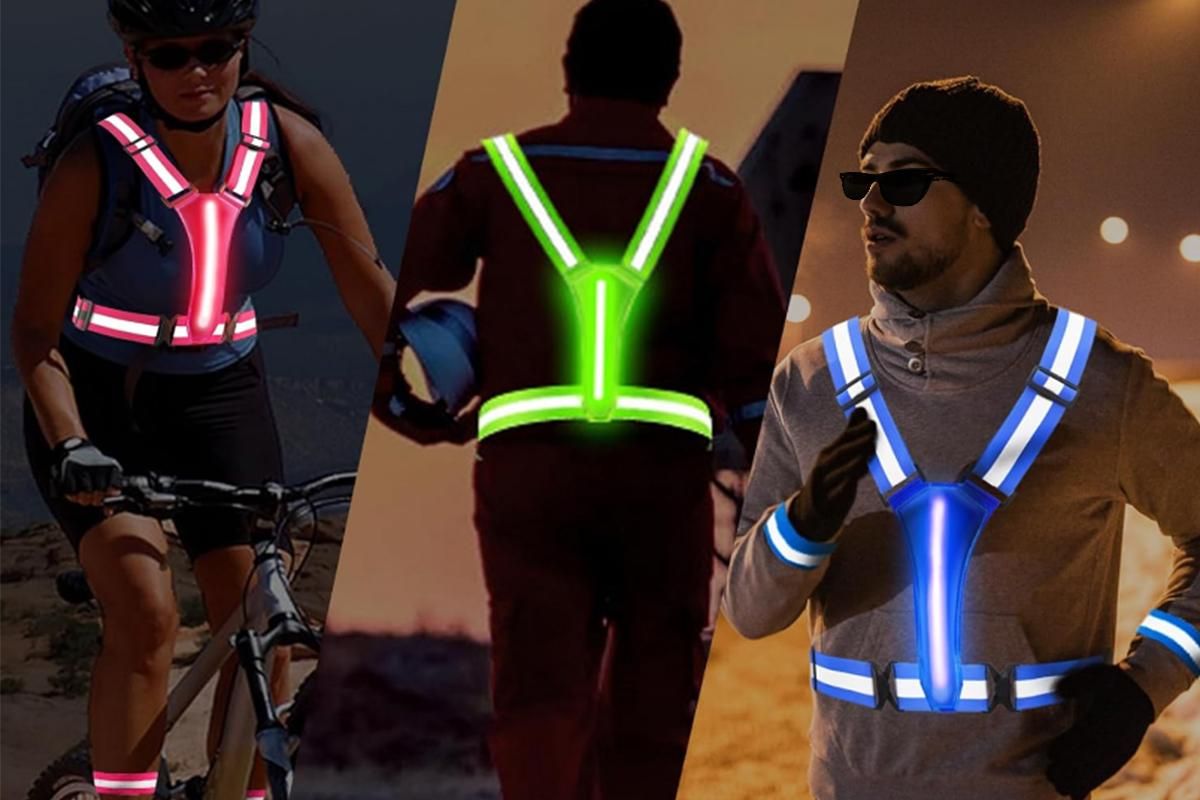 LED Reflective Vest Running Gear USB Rechargeable LED Light Up Vest High Visibility with Adjustable Waist and Shoulde for Night Walking Cycling, High