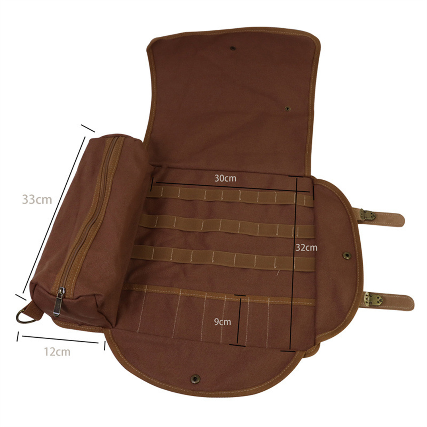 Brown Professional Bartender Kit Travel Bag - Durable Canvas Tool Organizer and Bar Briefcase with Metal Buckles (45 × 35cm) — image 4