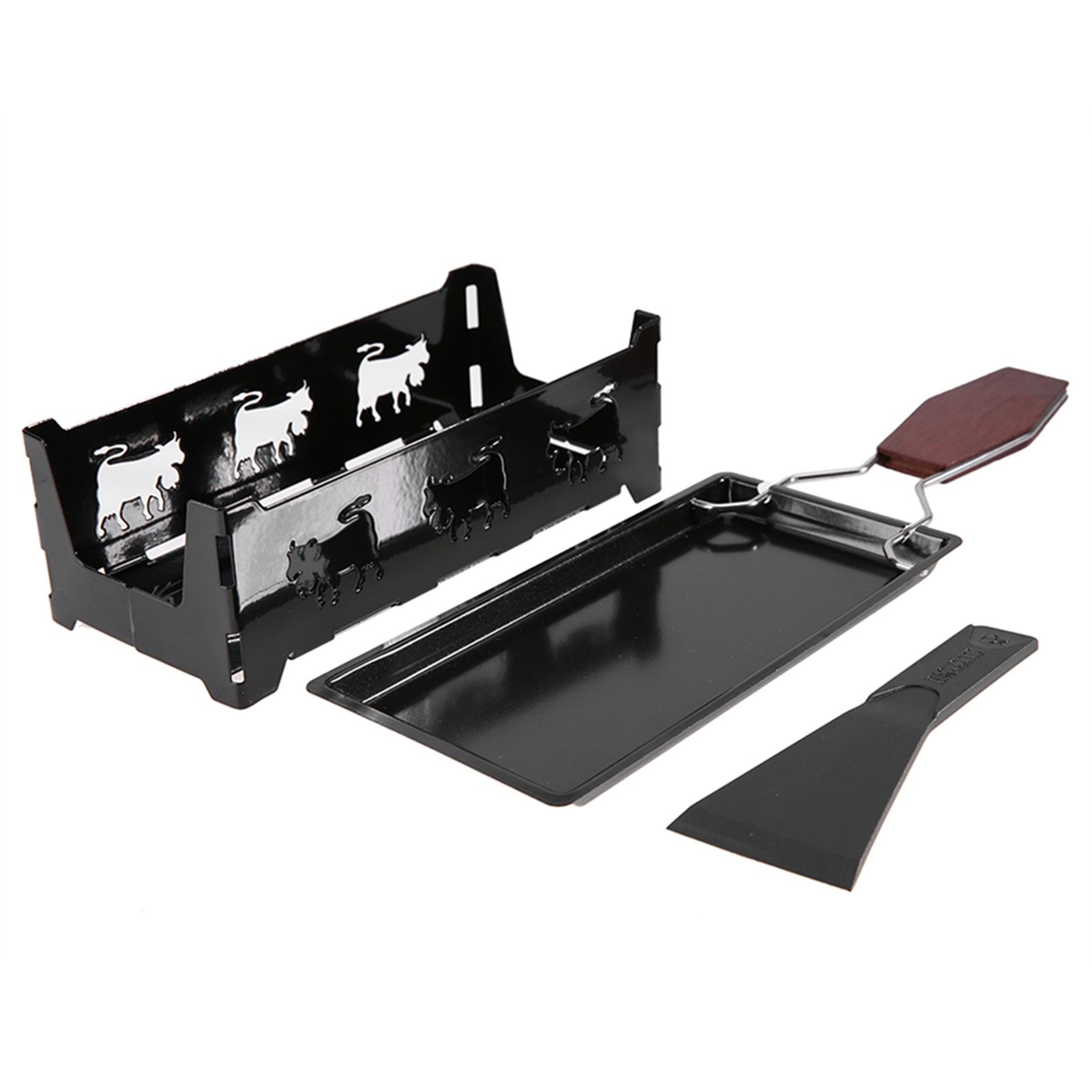 Portable NOn Stick Cheese Raclette Rotaster Baking Tray Stove with Wodd Handle Grilling Tool