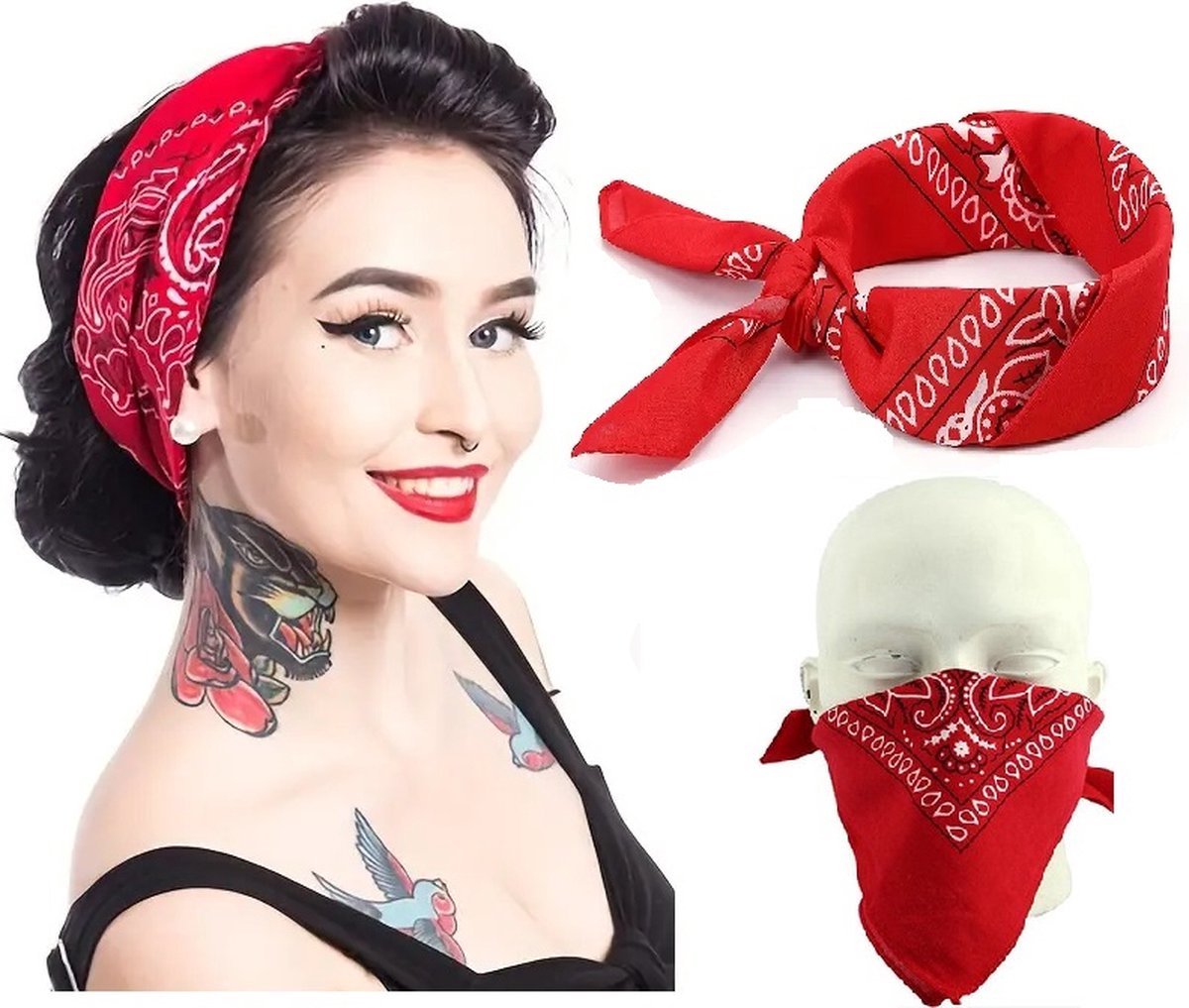 Bandana | Unisex | Farmer's Handkerchief | Headband | Red — image 4