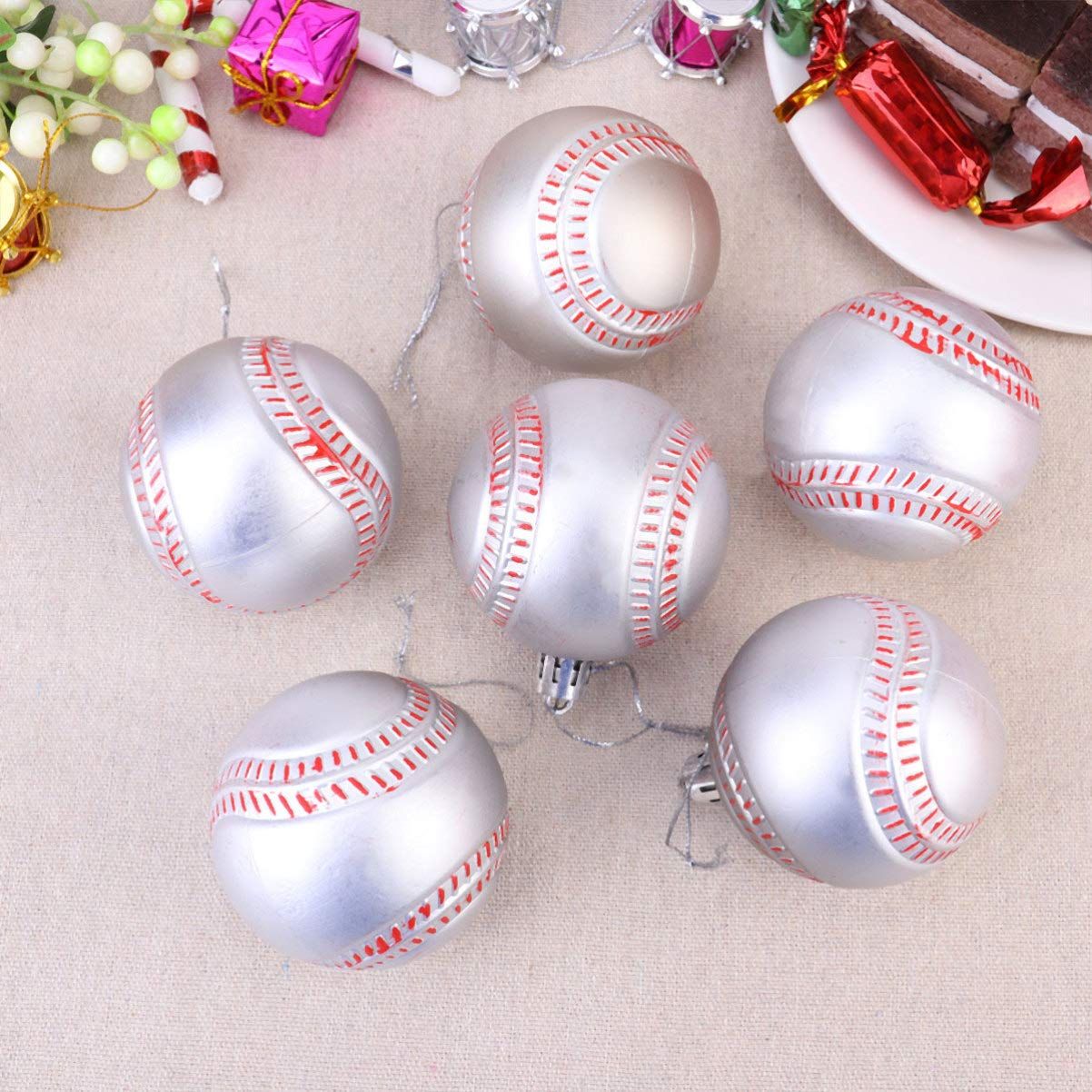 Hanging Baseball Ornaments, 6 Pcs Tree Hanging Ball Baseball Balls Ornaments for Sport Party Decor |6 × 5 × 5CM — image 4