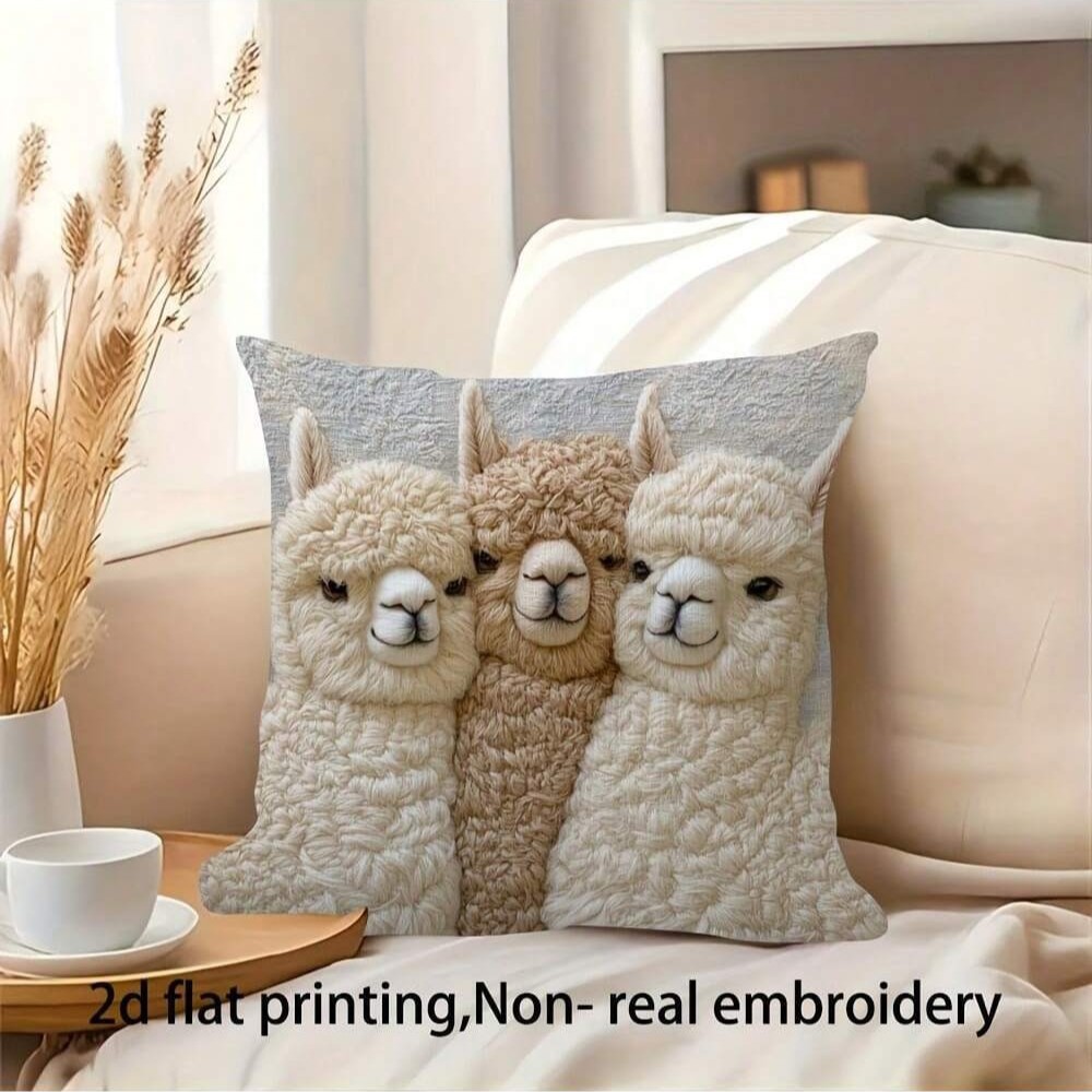 Cute Alpaca Throw Pillow Cover Set of 2 – Soft Faux Fur Decorative Cushion Case for Sofa, Bed, Car – Cozy Home Accent (Gray) — image 3