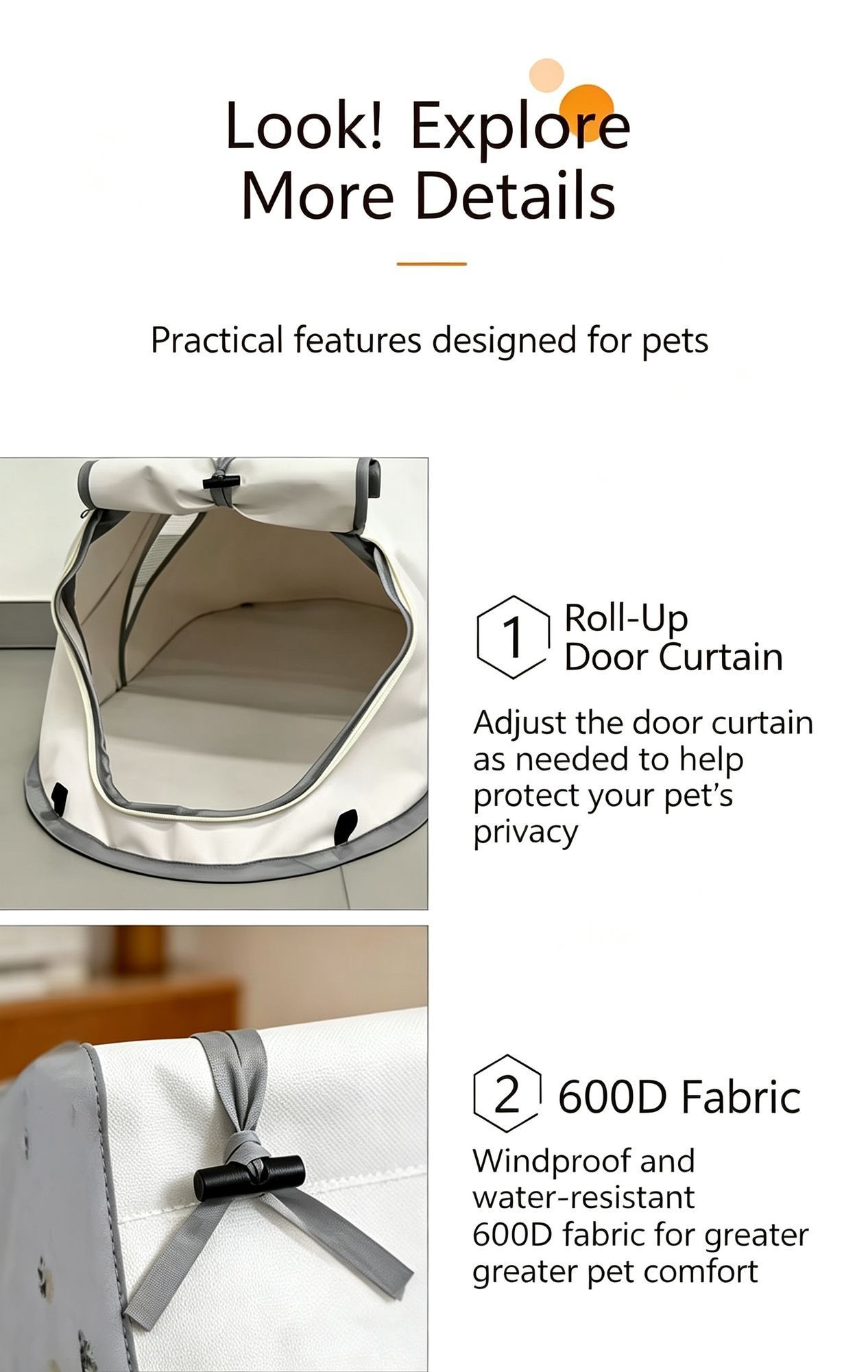 Pet Tent House for Cats & Dogs 68 × 35 × 30cm Dark Grey,Lightweight Portable Pet Shelter,Sun‑proof Indoor Outdoor Bed for Camping Picnic Lawn Trip,Ideal for — image 6