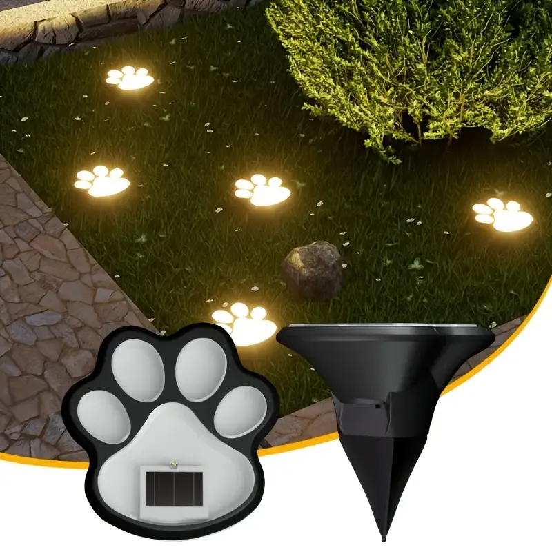 4PCS Dog Paw Solar Ground Light: Realistic paw print design, solar powered, auto on at night. Add warmth and charm to your garden pathway./white light — image 2