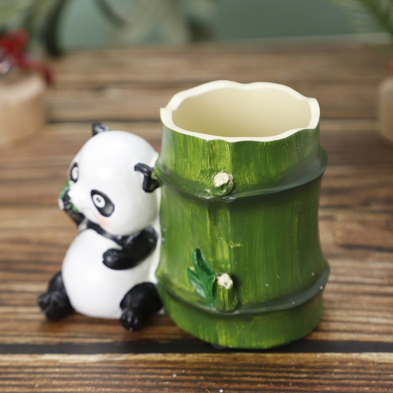 Cute Resin Pen Holder with Panda Sculpture Bamboo Shaped Pen Stand Pencil Organizer Pen Container Pencil Cup Home Desktop Pen — image 4