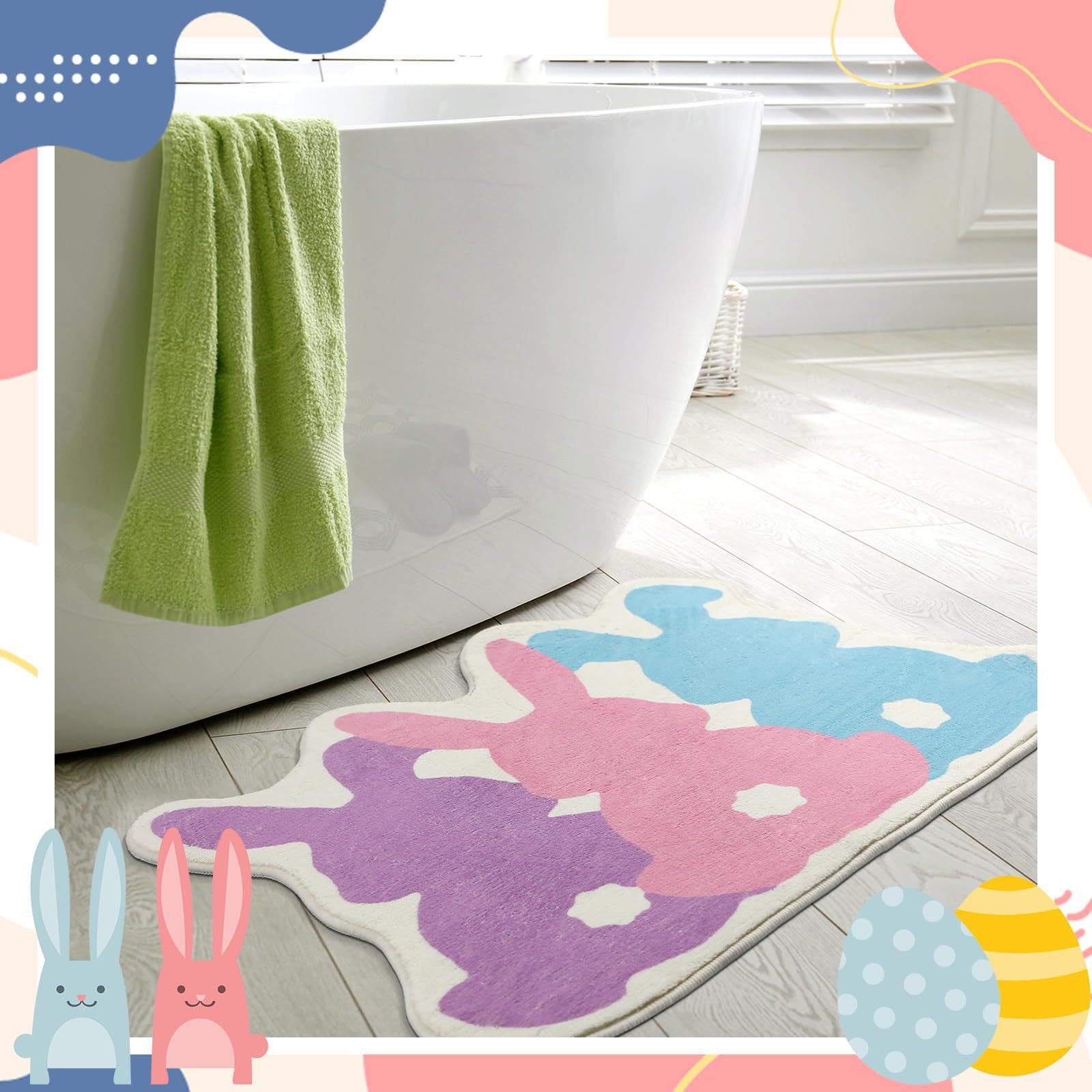 Easter Bathroom Rugs, Bunny Easter Bath Mats for Bathroom Non-slip Carpet Bathroom Living Room Festive Decorative Floor Mat, Easter Rugs for Bathroom — image 5