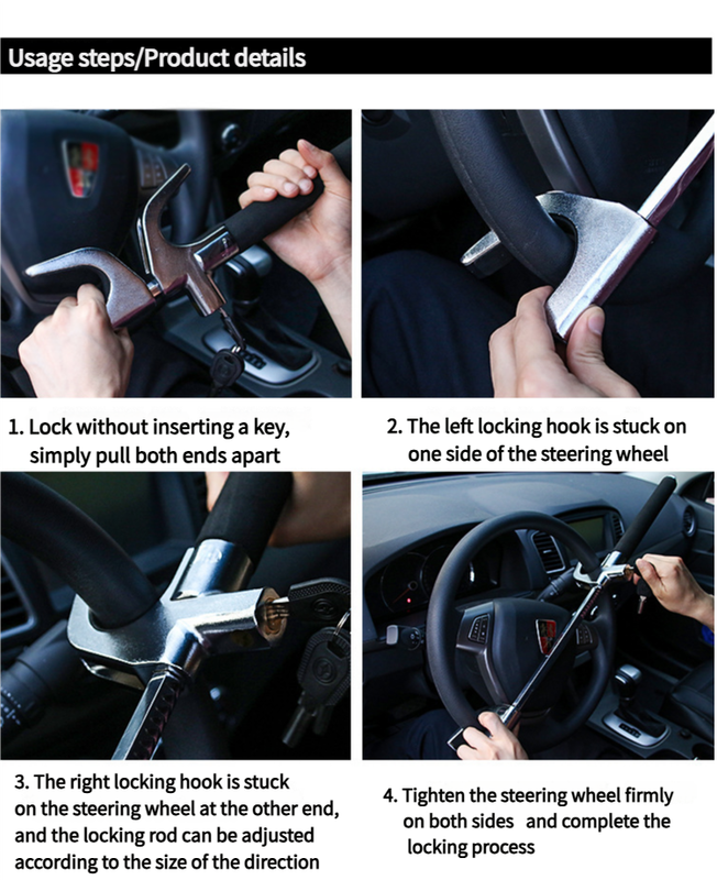 Black Multifunctional Car Steering Wheel Lock - Adjustable and Telescopic Anti-theft & Window Breaker Safety Tool โ image 5
