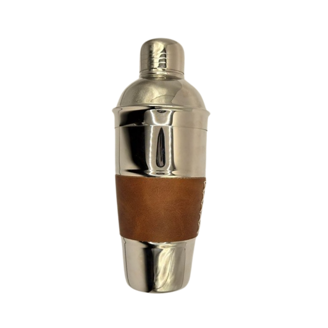 Verona Cocktail Shaker - 700ml Nickel-Plated Bar Shaker with Leather Grip | Silver