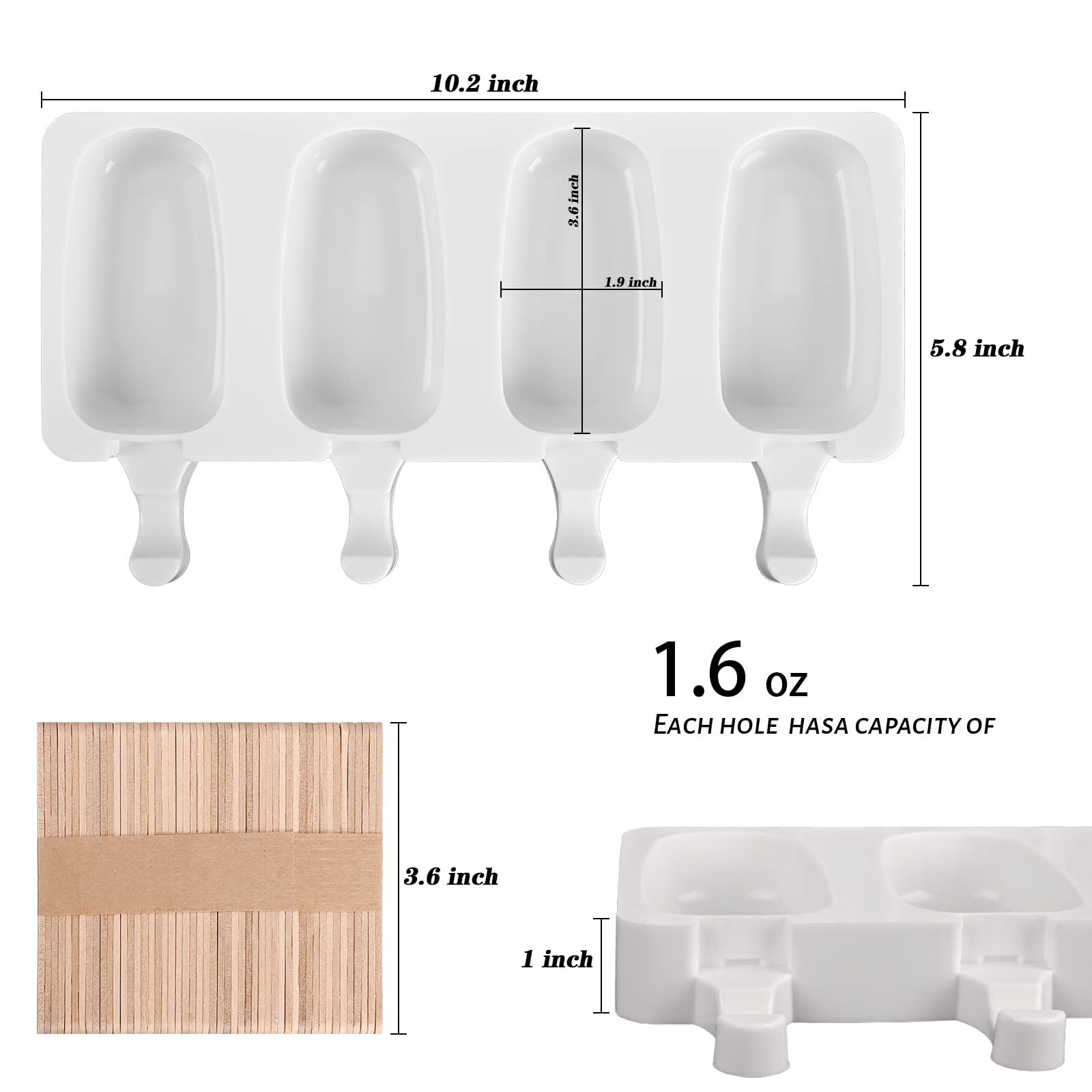 Popsicle Silicone Molds Set, 2 PCS Ice Cream Molds with 50 Wooden Sticks for Cake Pop, Ice Pop, Cakesicles, (Standard Size/White) โ image 2