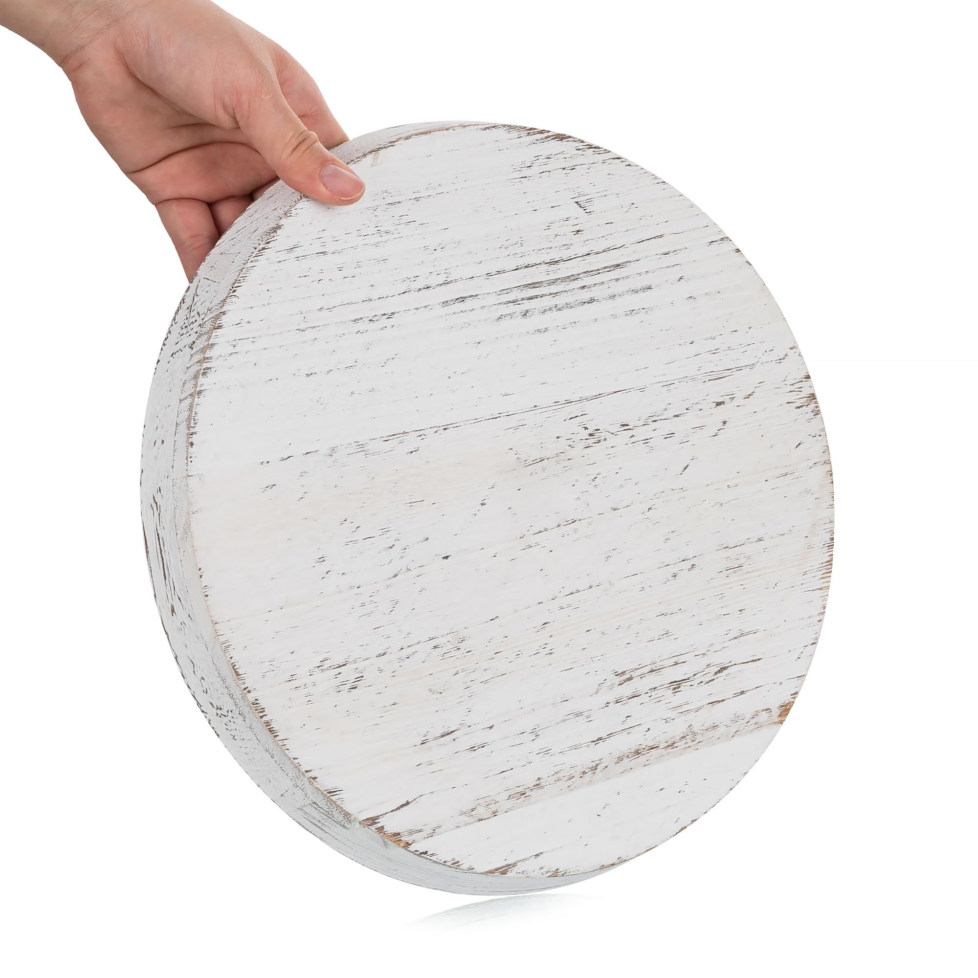 Rustic Wooden Tray Candle Holder - Round Wood Decorative Pillar Candle Tray for Coffee Table Farmhouse Kitchen Countertop Organizer Home Decor Wedding — image 2