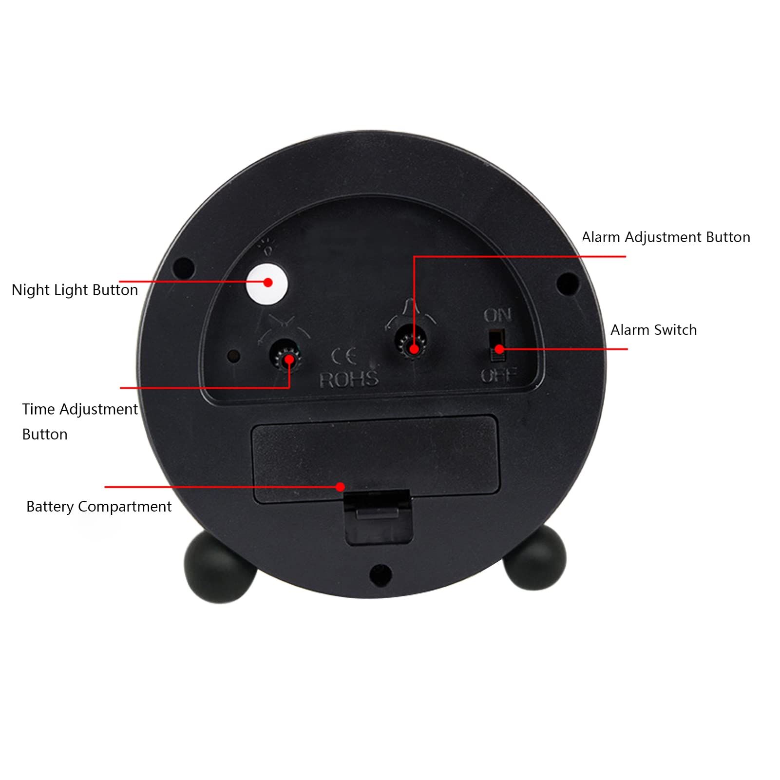 Alarm Clock, Alarm Clock for Kids, 4.3 Inch Analog Alarm Clock with Night Light Black Small Modern Silent Non Ticking Desk Clock — image 3