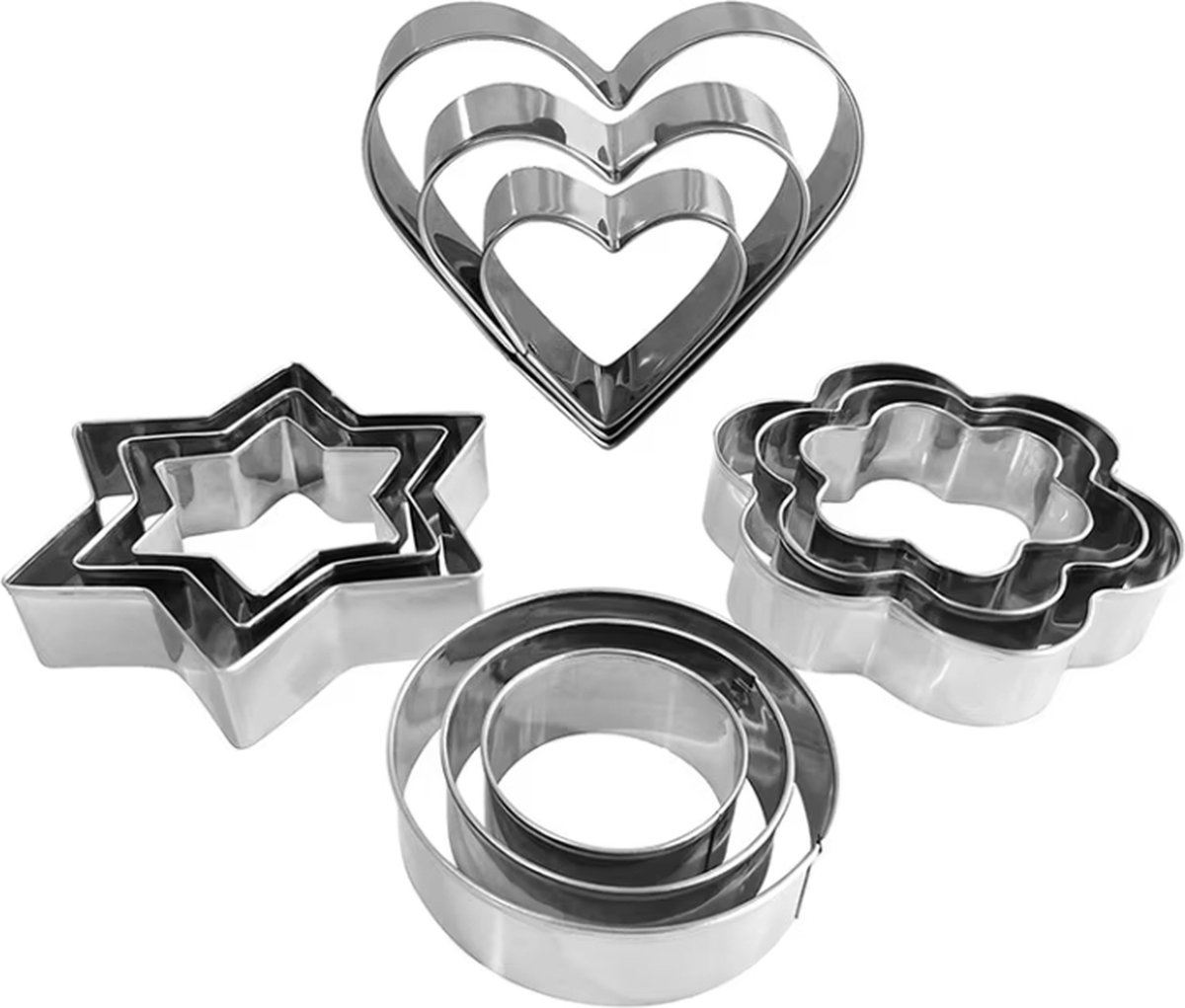 12x Cookie Cutter Set - Cookie Shapes - Flower, Heart, Round, Star — image 3