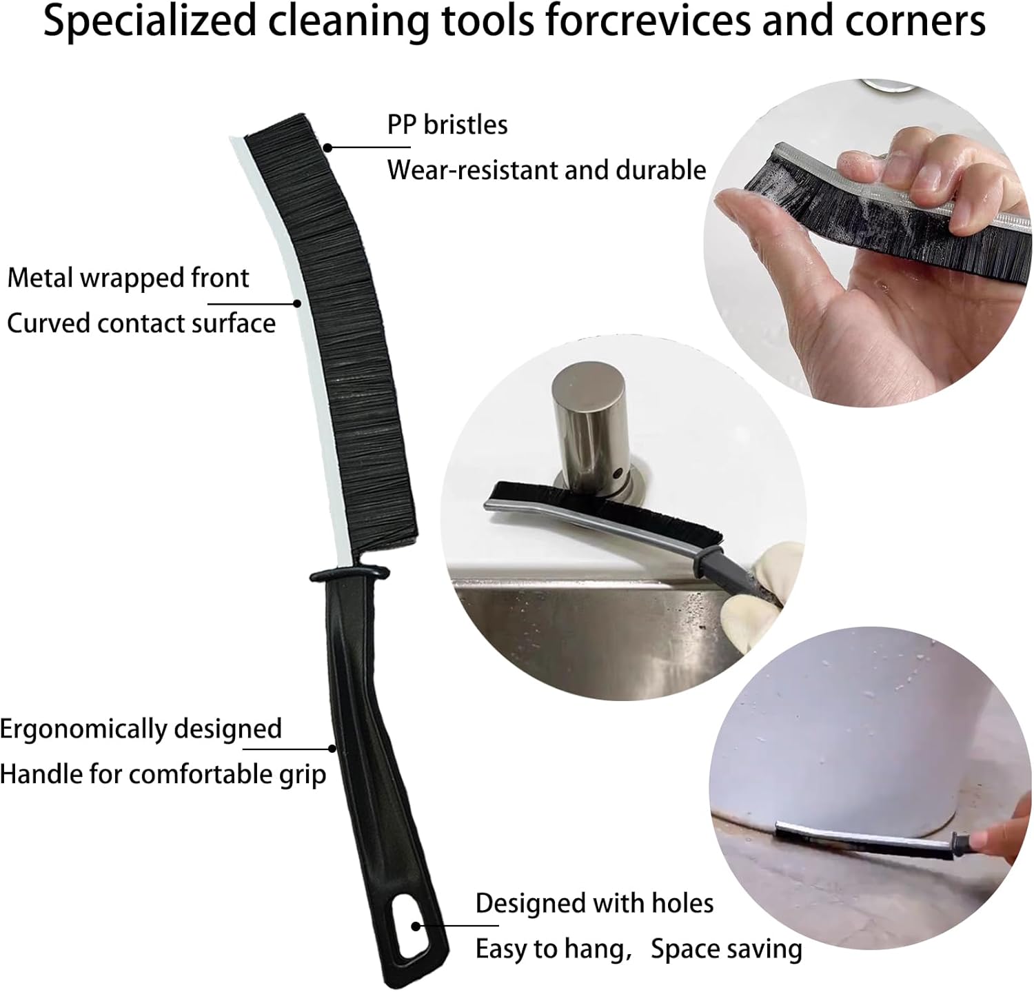 7 Pcs Multi-Purpose Crevice Cleaning Brush Tool for Stubborn Kitchen Grease Stains, Bathroom Crevices, Window Gutters, Tiles and Faucets — image 3