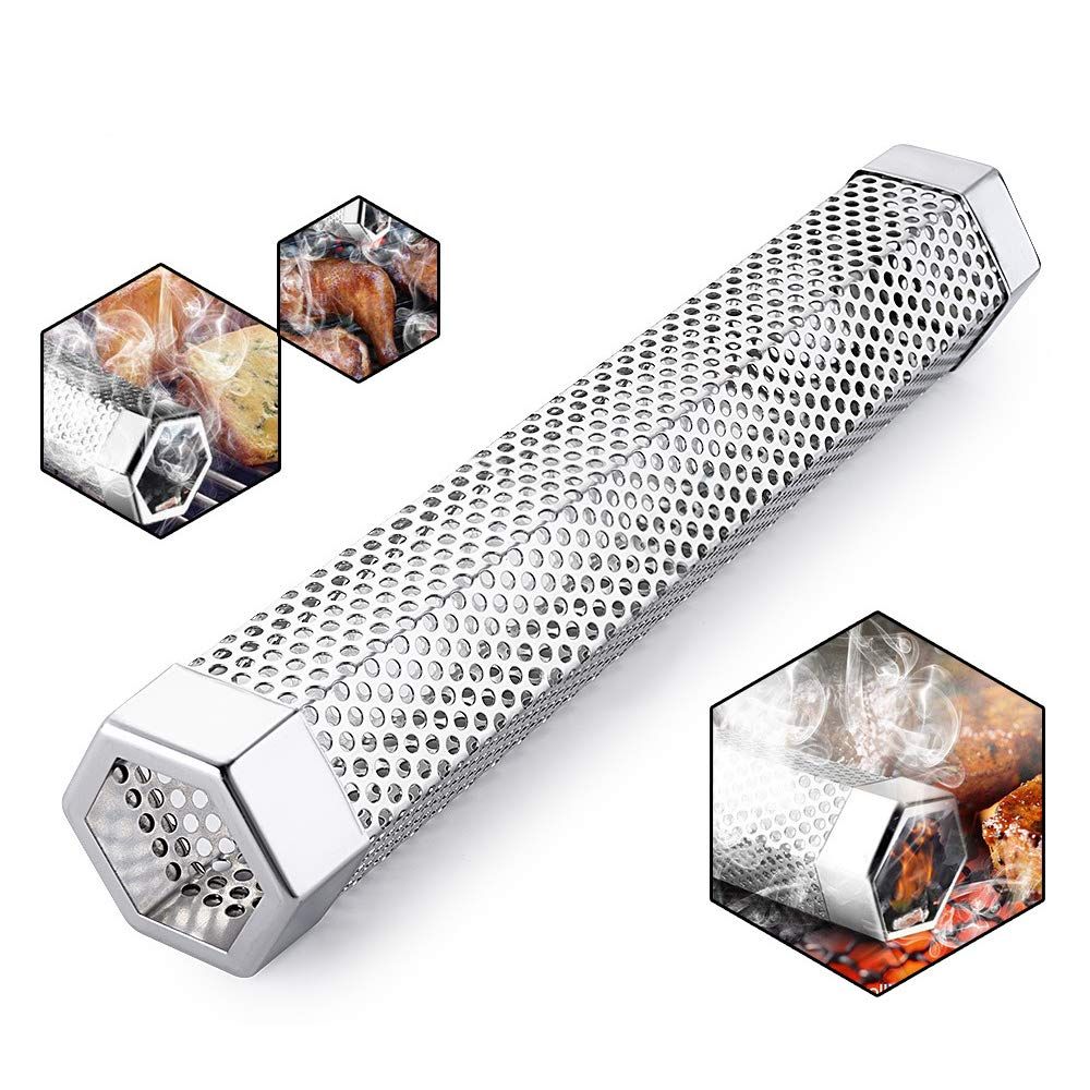 Pellet Smoker Tube for Grilling, 12 inches Premium Stainless Steel BBQ Wood Pellet Tube Smoker for Gas Charcoal, Hexagonal