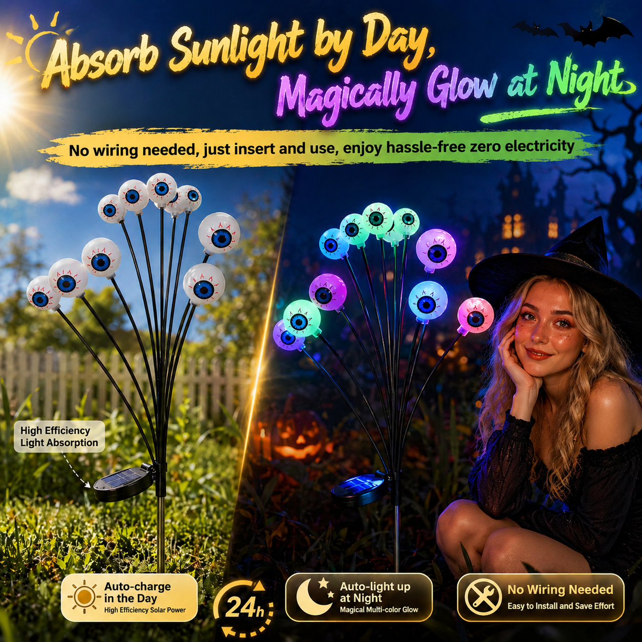 Solar Halloween Dancing Eyeball Stake Lights, Spooky Outdoor Decoration with Color-Changing LEDs, Auto On/Off, IP65 Waterproof — image 5