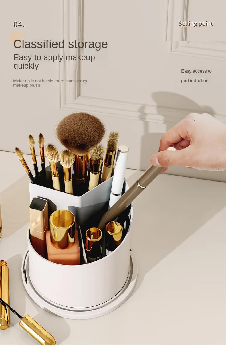 White Elegant 360 Rotating Makeup Brush Holder & Cosmetic Organizer with Dustproof Dome Lid(Makeup is a prop for shooting and is not included) — image 5