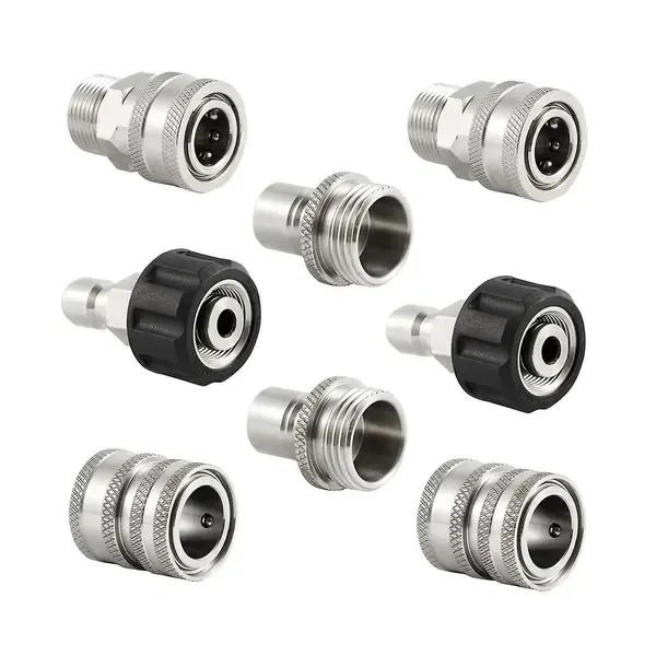 Stainless Steel Pressure Washer Quick Connect Kit, m22 14mm To 3/8in Quick Connect, 3/4in To 1/2in Qu, Stainless Steel + Brass material, Silver Color