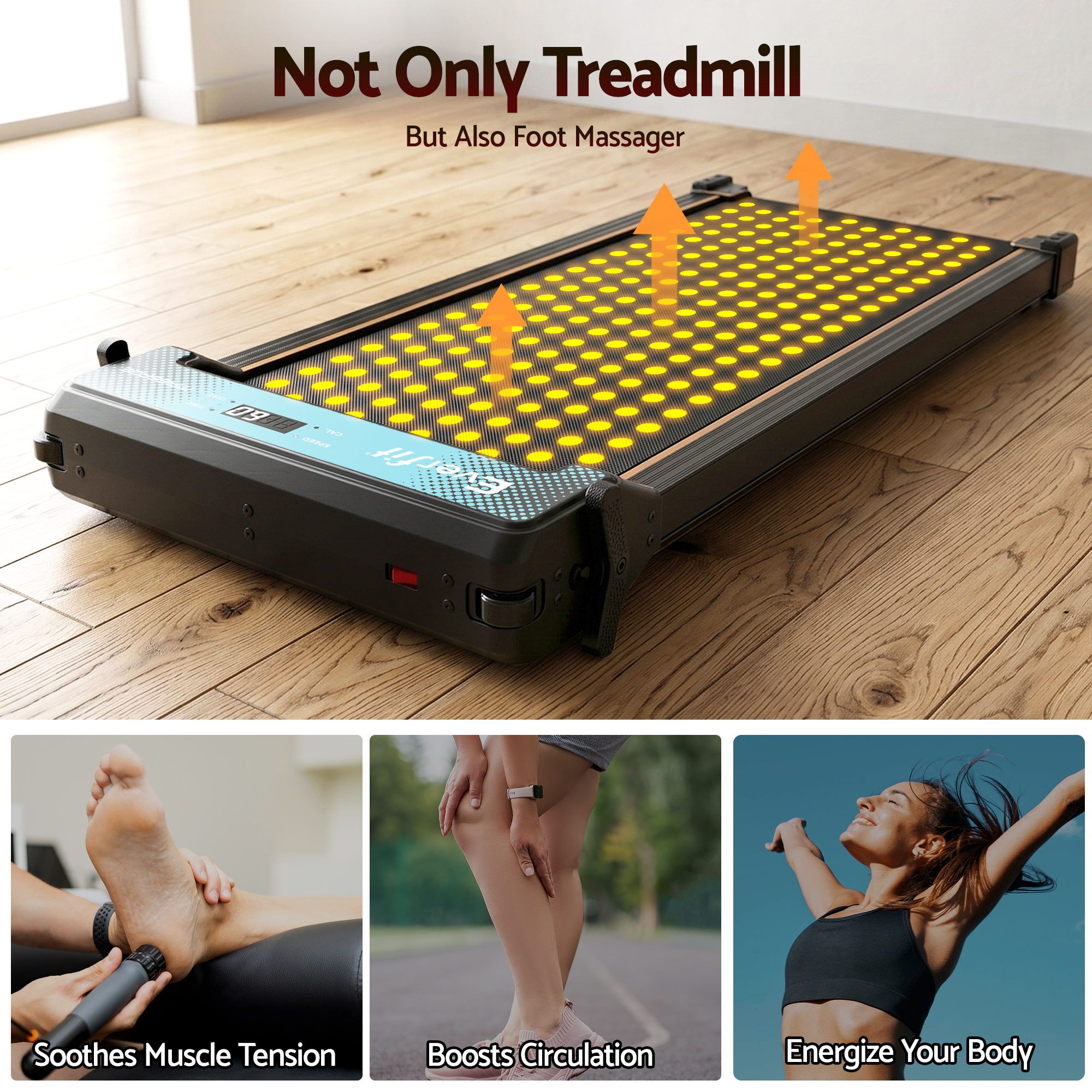 Everfit 2 in 1 Walking Pad Treadmill Dual-Sided Under Desk Treadmills with Foot Massage for Home Gym with App Control Black — image 3