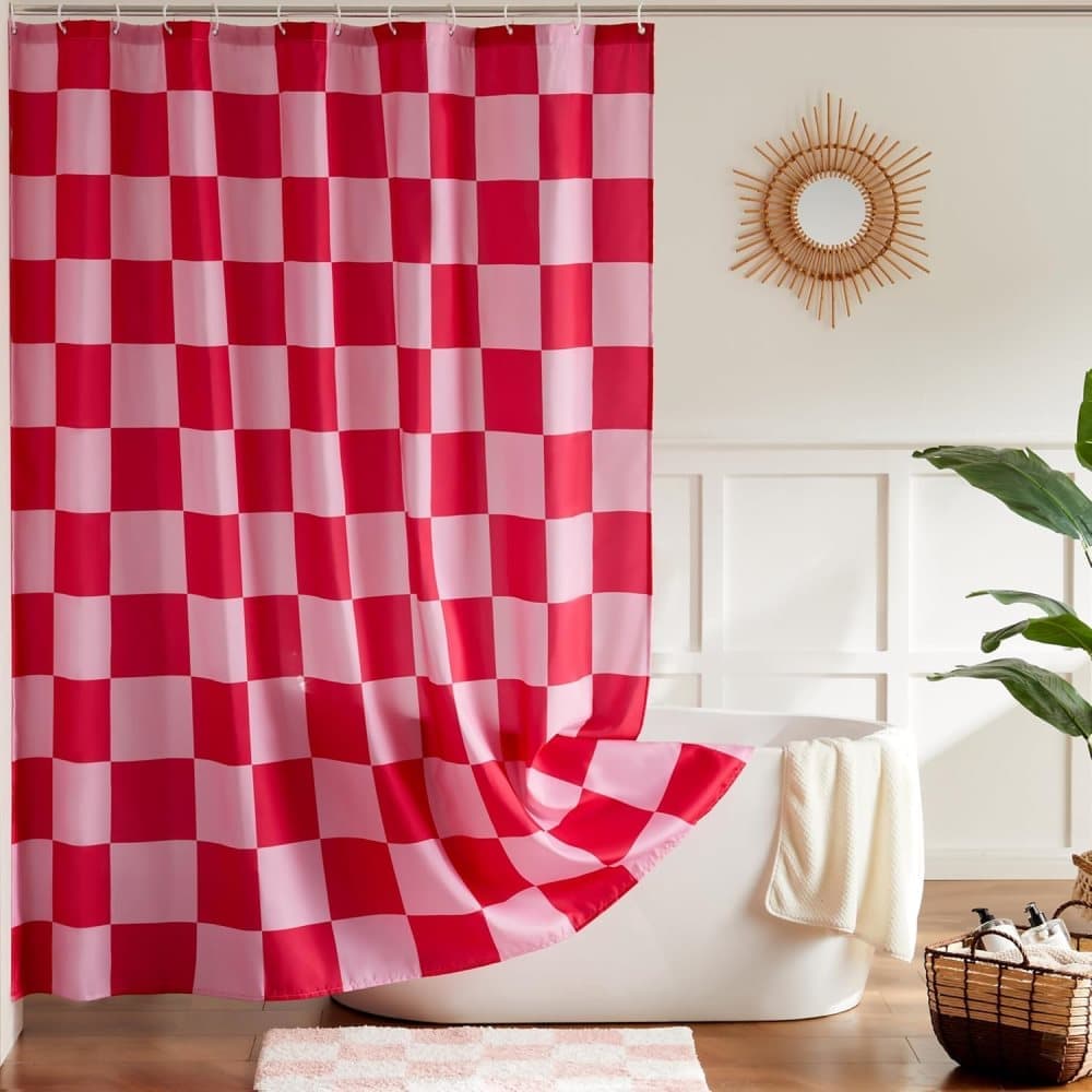 Checkered Shower Curtain 180 × 180 cm, Retro Chess Pattern Vintage Bathroom Decor, Multicolored — image 2