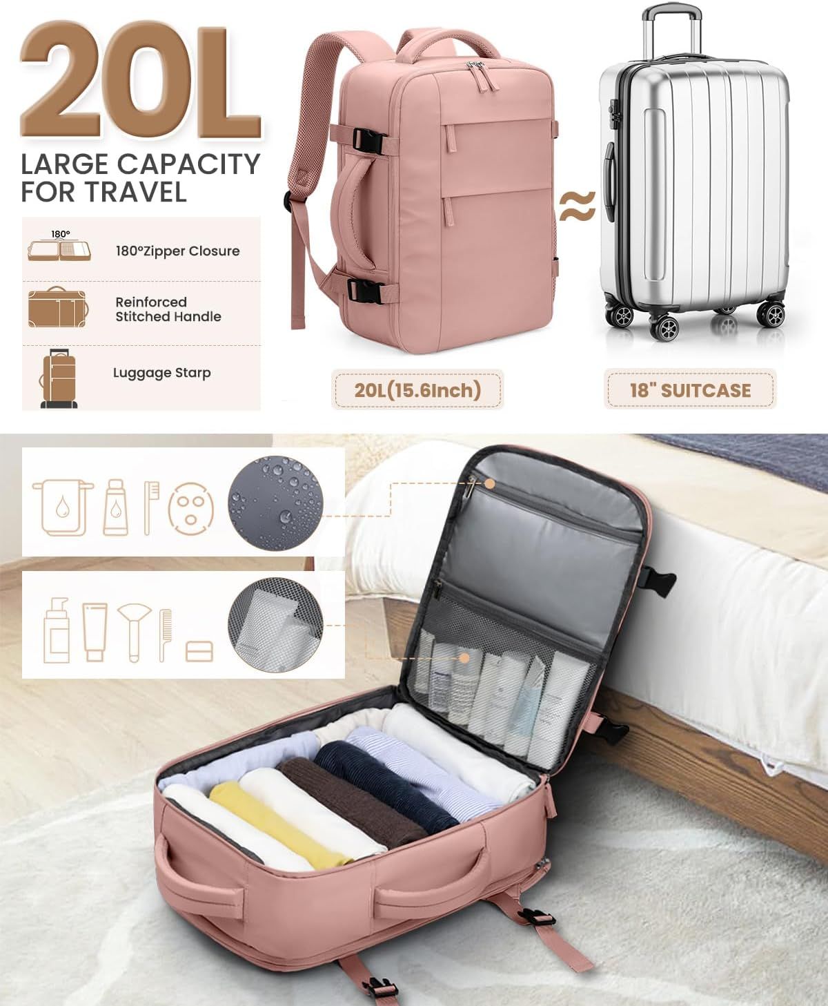 Travel Backpack for Women Man, Waterproof Personal Item Travel Bag Airline Approved Laptop Backpack Bookbag Weekender bags for Business,Travel, Work Fits 15.6 — image 3